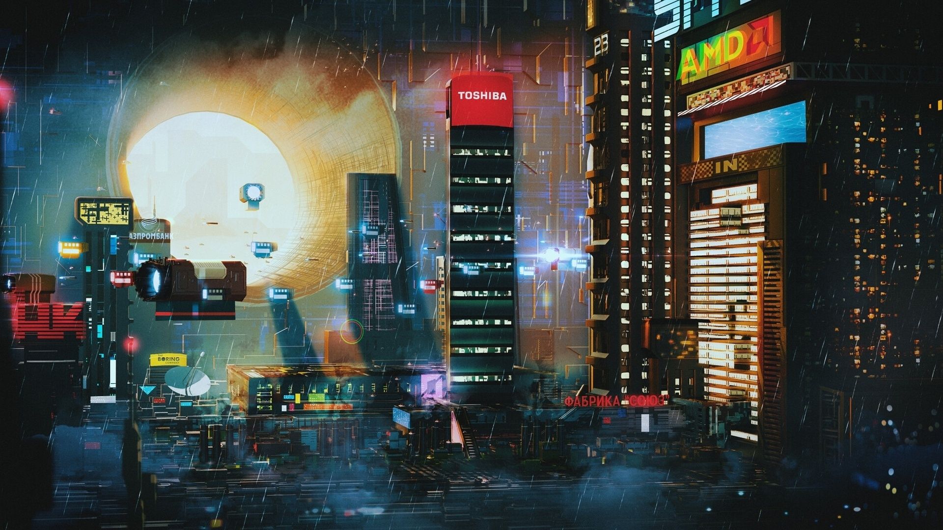 Città futuristica notturna piovosa, 1920x1080 1080p, PC Desktop