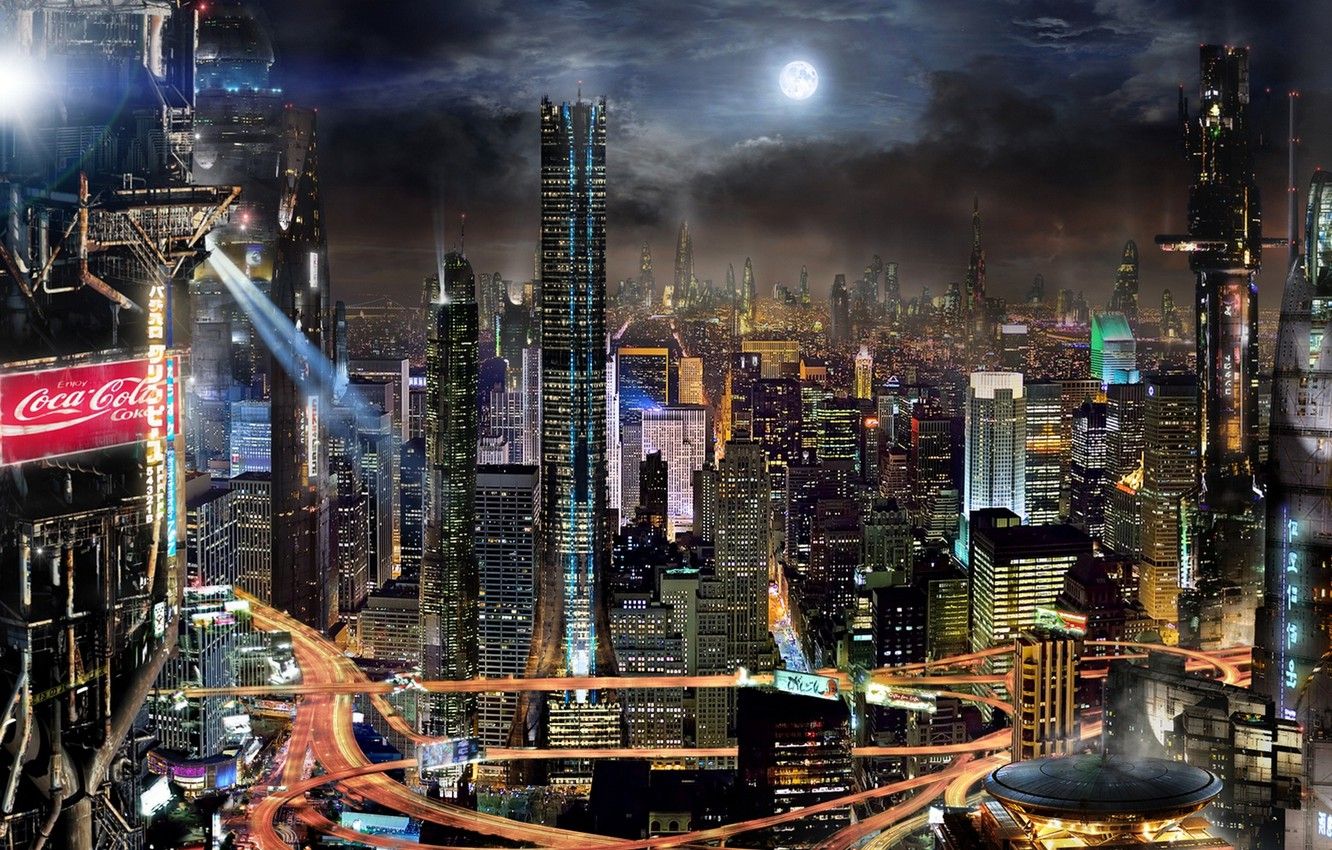 Città futuristica notturna, 1332x850 HD, Desktop