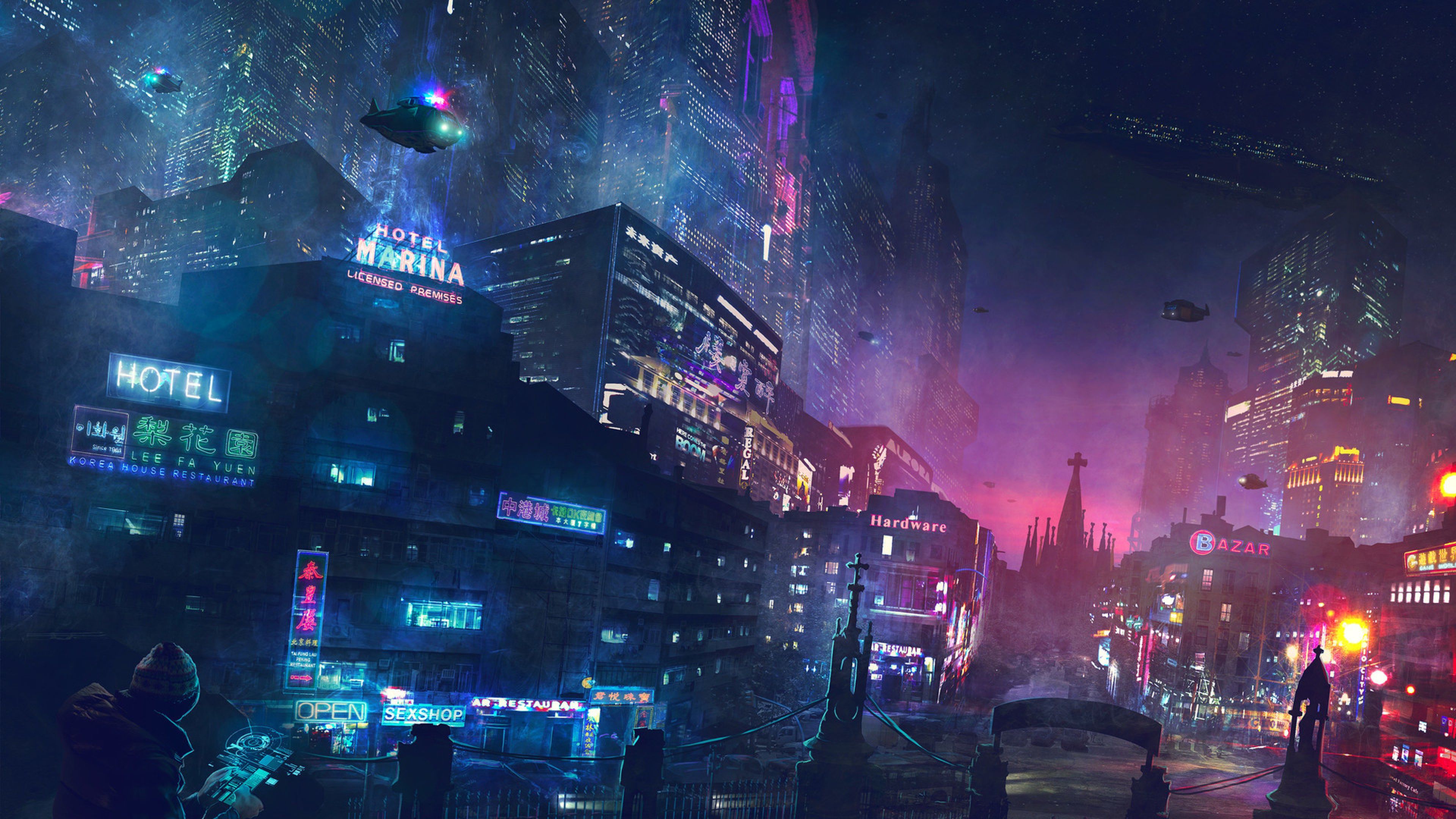 Città futuristica al neon di notte, 3840x2160 4K Ultra HD, Monitor 4K