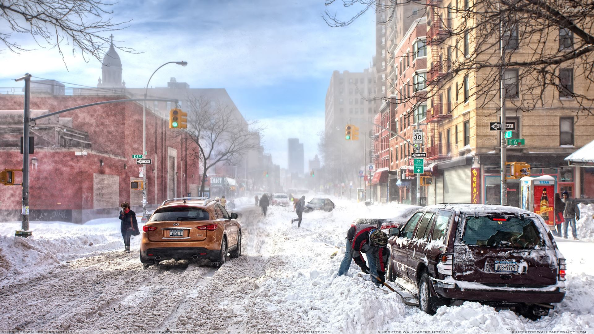 Città innevata con auto, 1920x1080 Full HD 1080p, Laptop