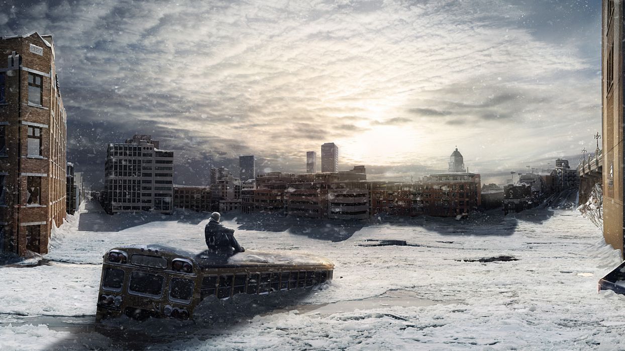 Città post-apocalittica innevata desolata, 1244x700 HD, Desktop