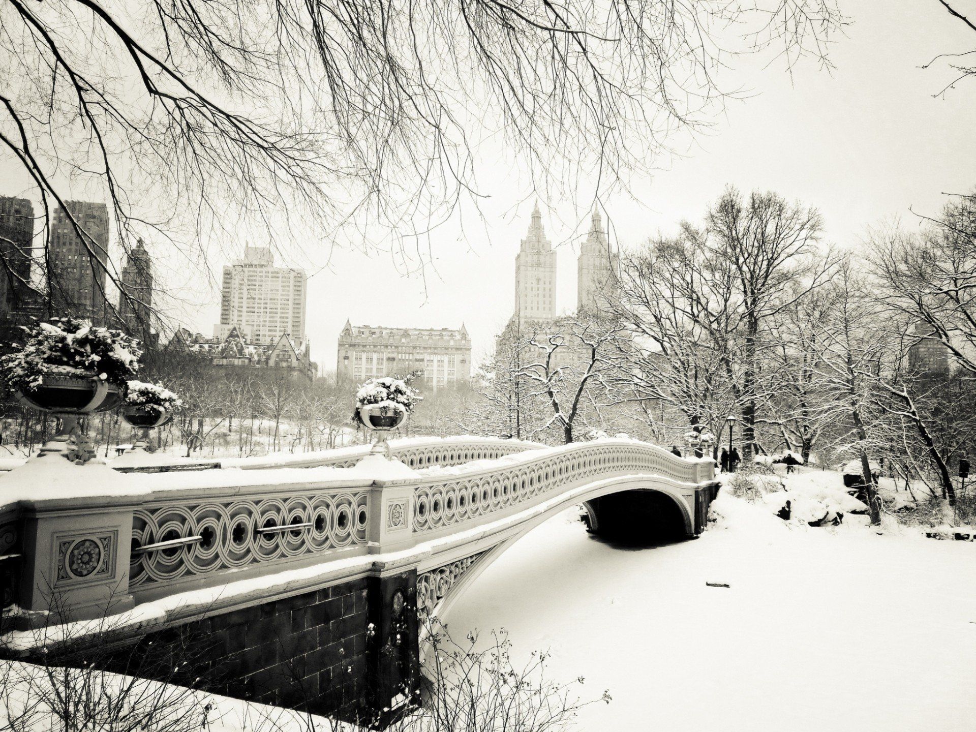 Central Park innevato, ponte Bow, 1920x1440 Full HD+, Laptop