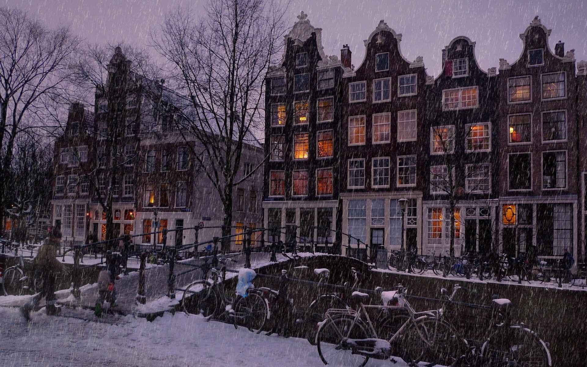 Canale di Amsterdam innevato, Paesi Bassi, 1920x1200 Full HD+, Desktop