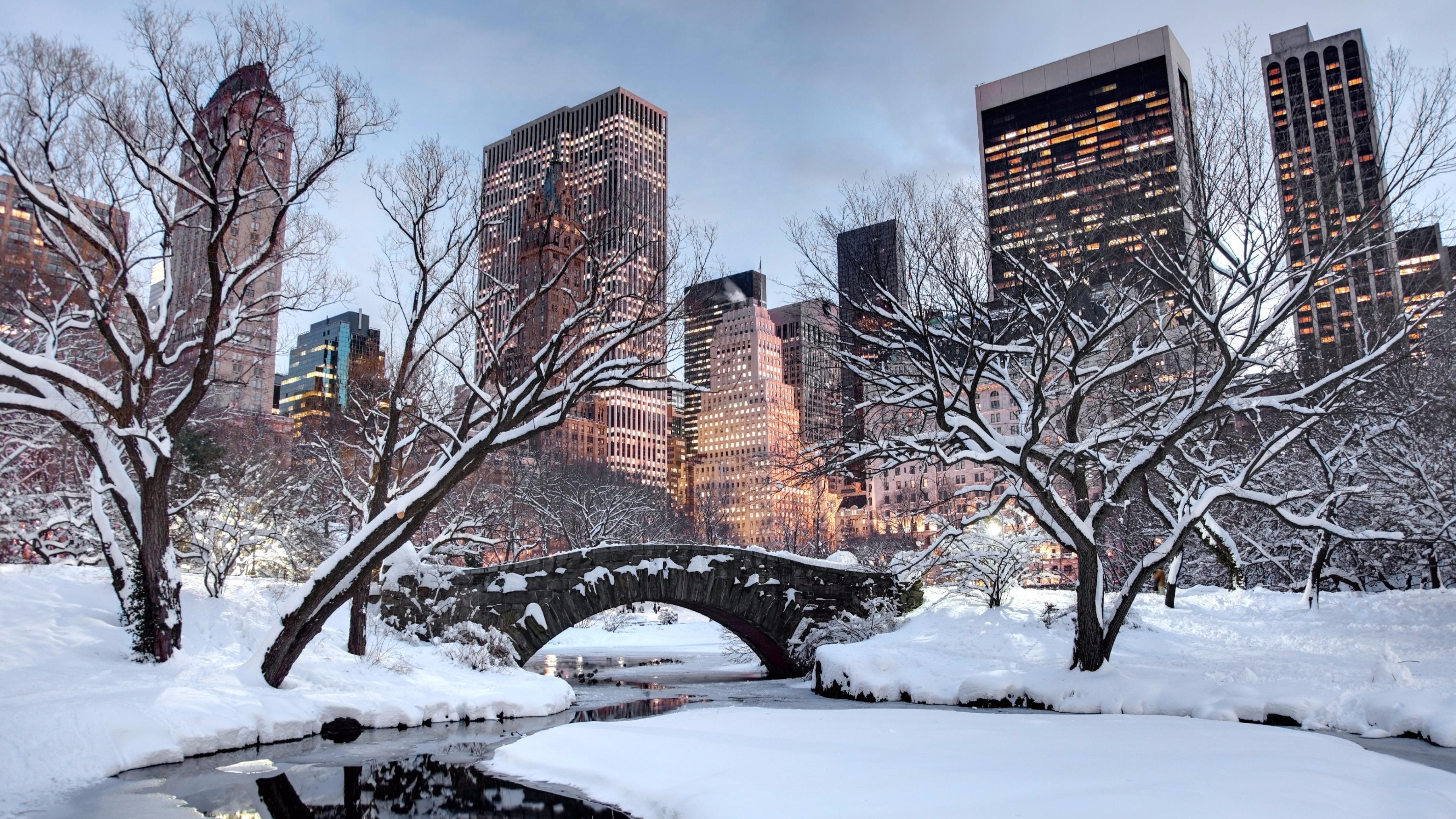 Central Park innevato New York, 3840x2160 4K, Monitor 4K