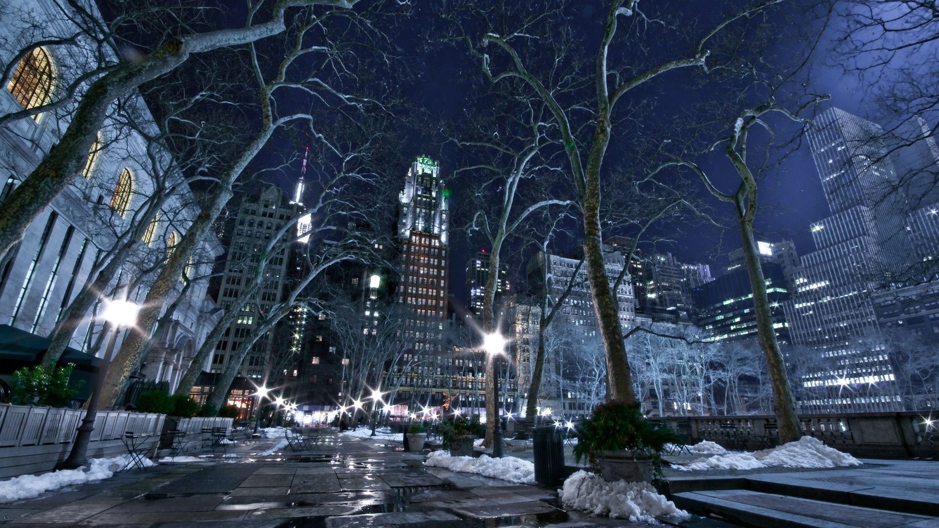 Parco cittadino innevato notturno, 1920x1080 1080p, PC