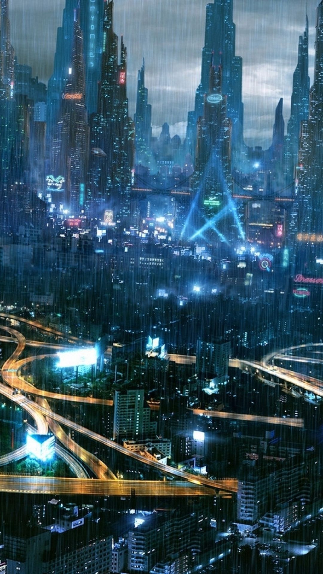 Città futuristica notturna con luci, 1080x1920 Full HD Verticale, Samsung Galaxy