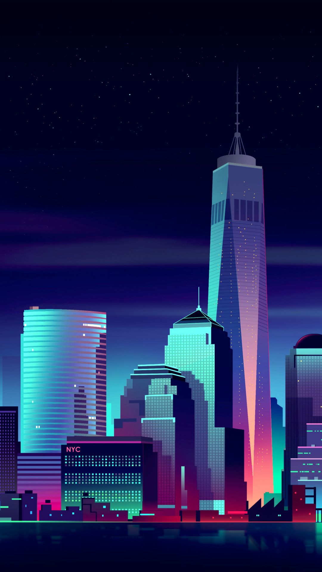 Skyline New York notturno neon, 1080x1920 Verticale, Samsung Galaxy