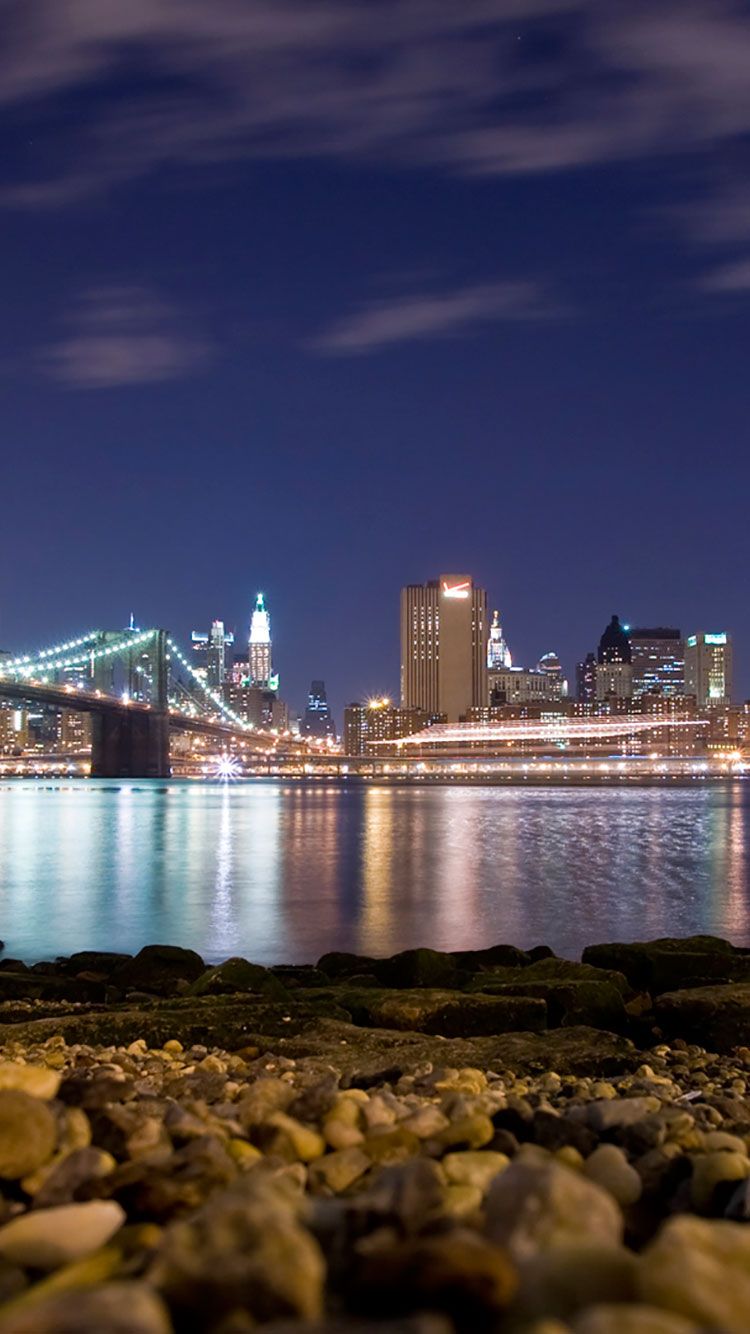 Skyline notturno città New York, 750x1334 Full HD Verticale, iPhone