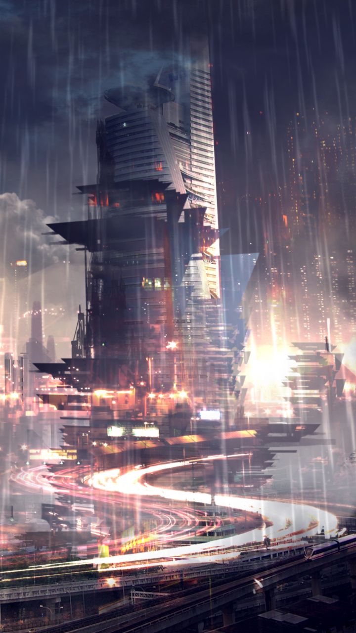Città futuristica sotto la pioggia, 720x1280 Full HD Verticale, Smartphone
