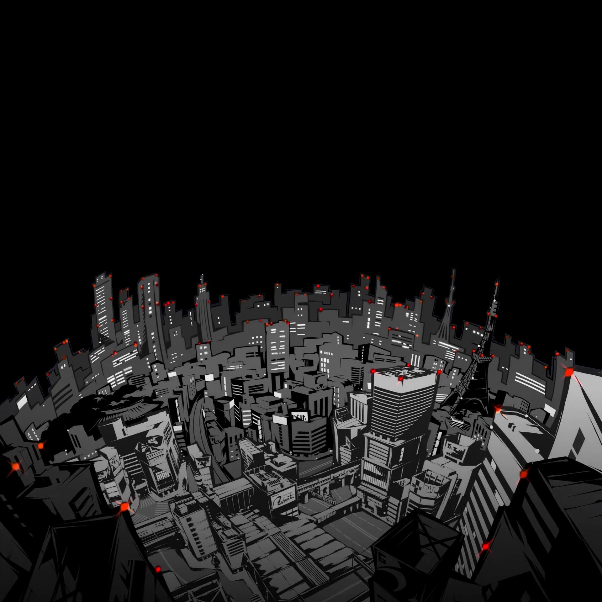 Città stile Persona 5 in bianco e nero, 1920x1920 WUXGA, Desktop