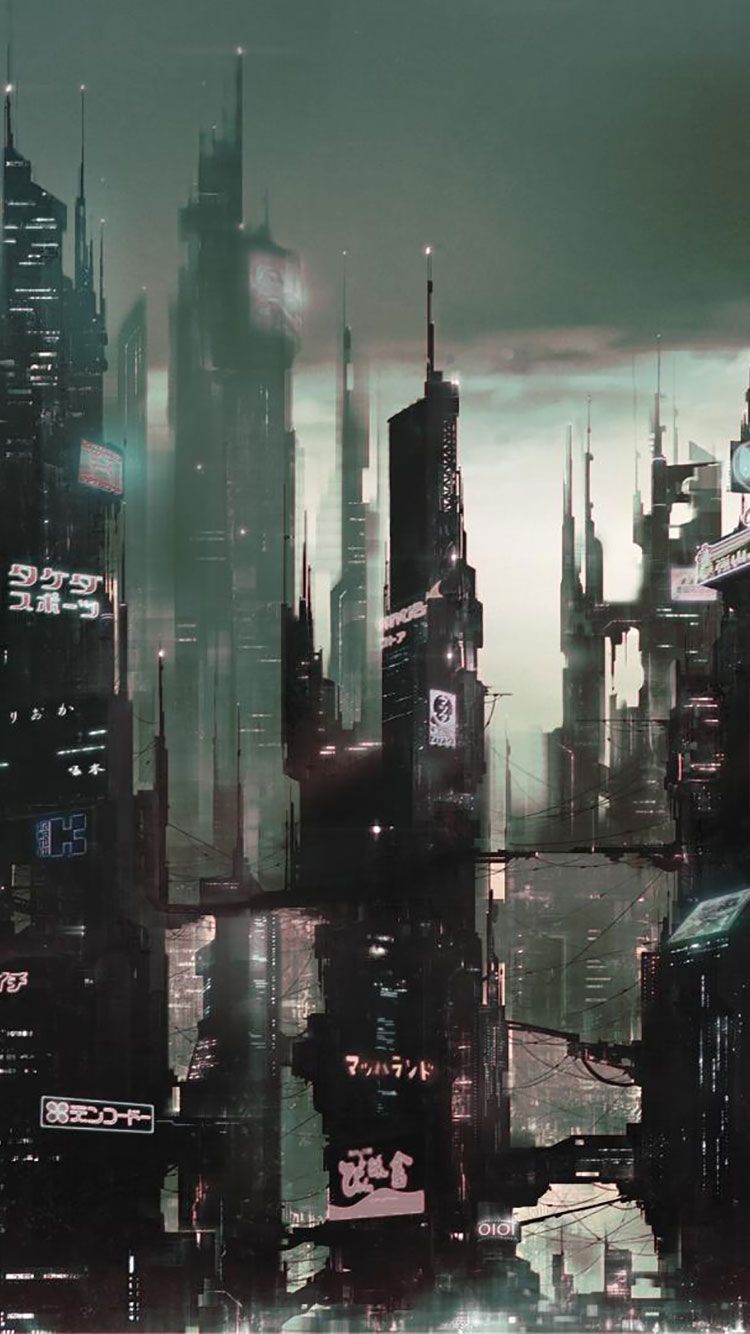 Città futuristica cyberpunk grattacieli, 750x1334 Verticale, Mobile