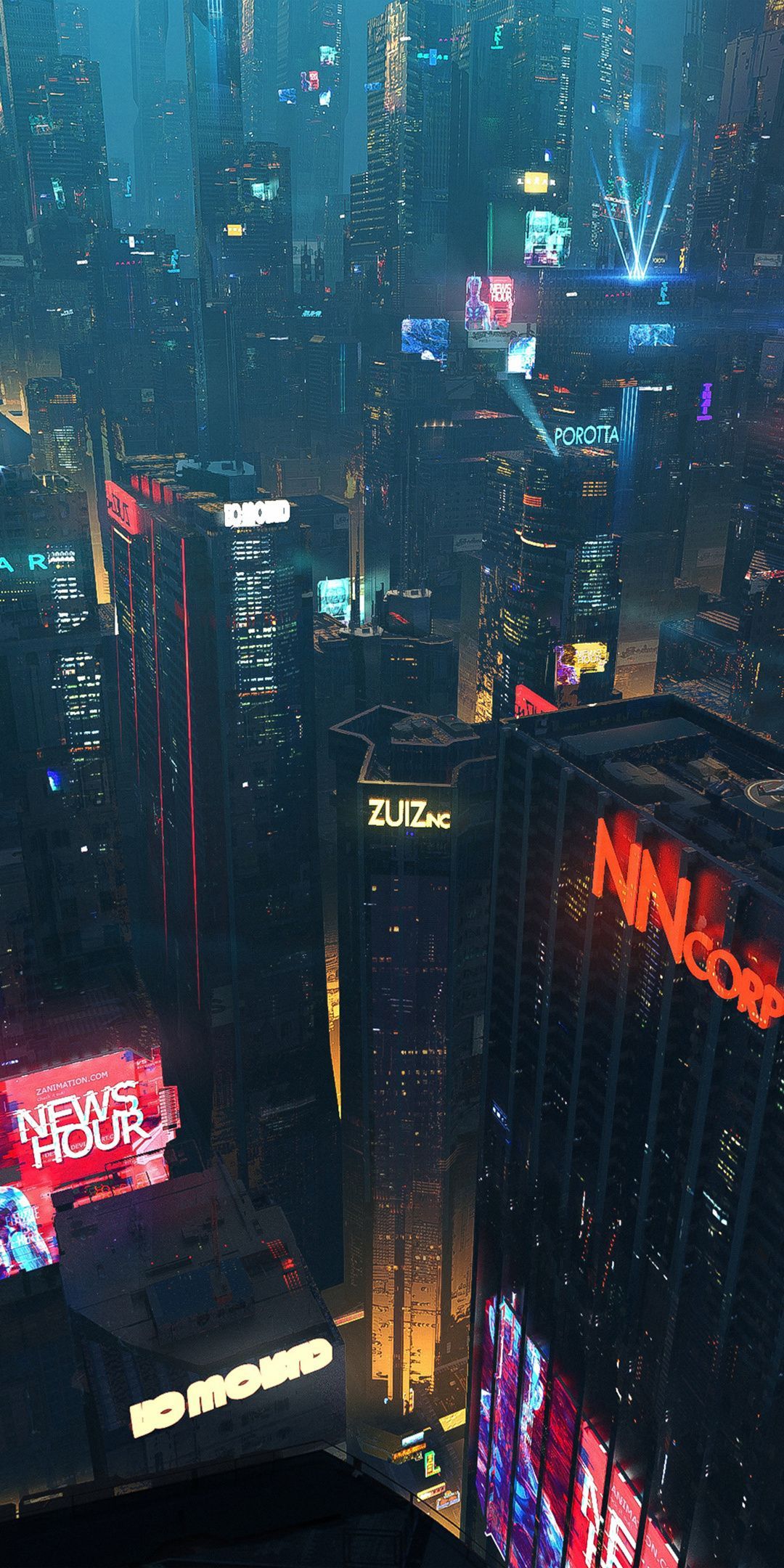 Città futuristica notturna neon, 1080x2160 Verticale, Mobile