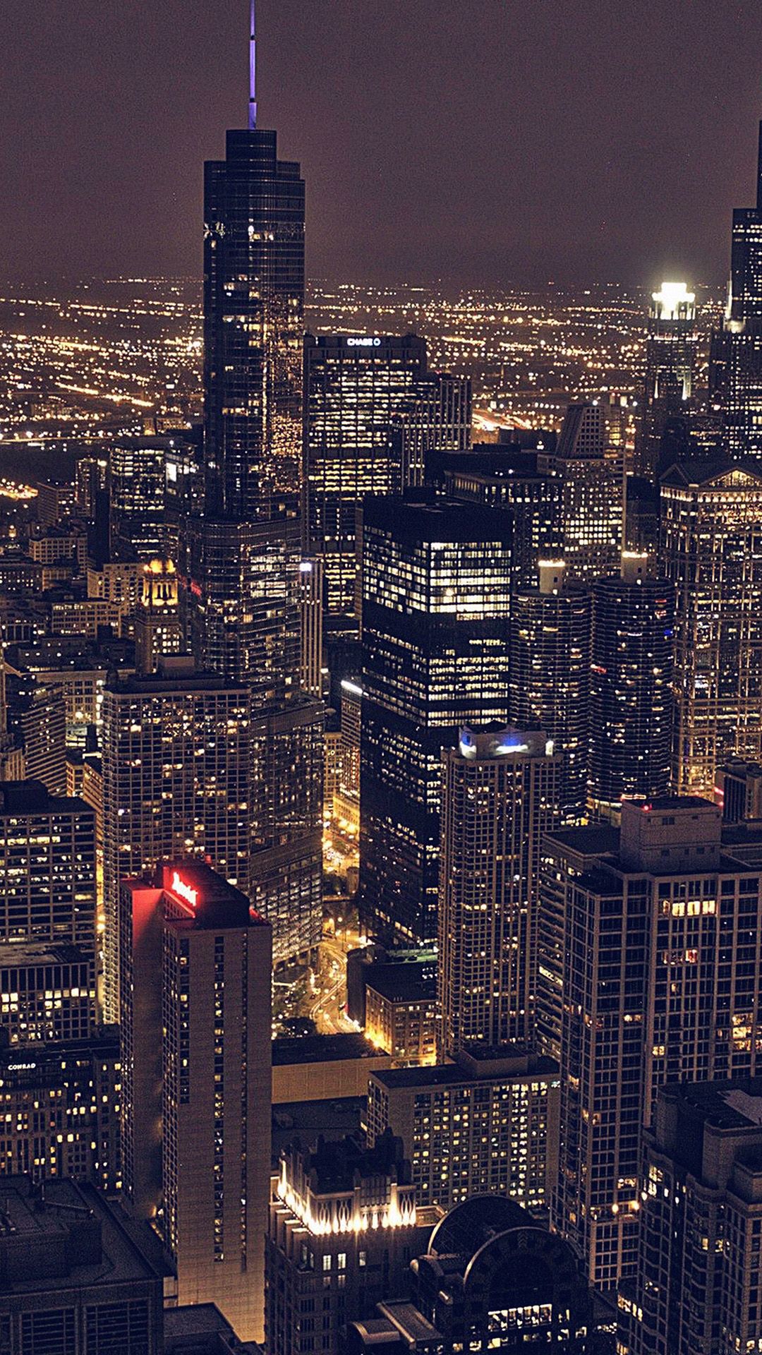Skyline di Chicago di notte, 1080x1920 Full HD Verticale, Smartphone