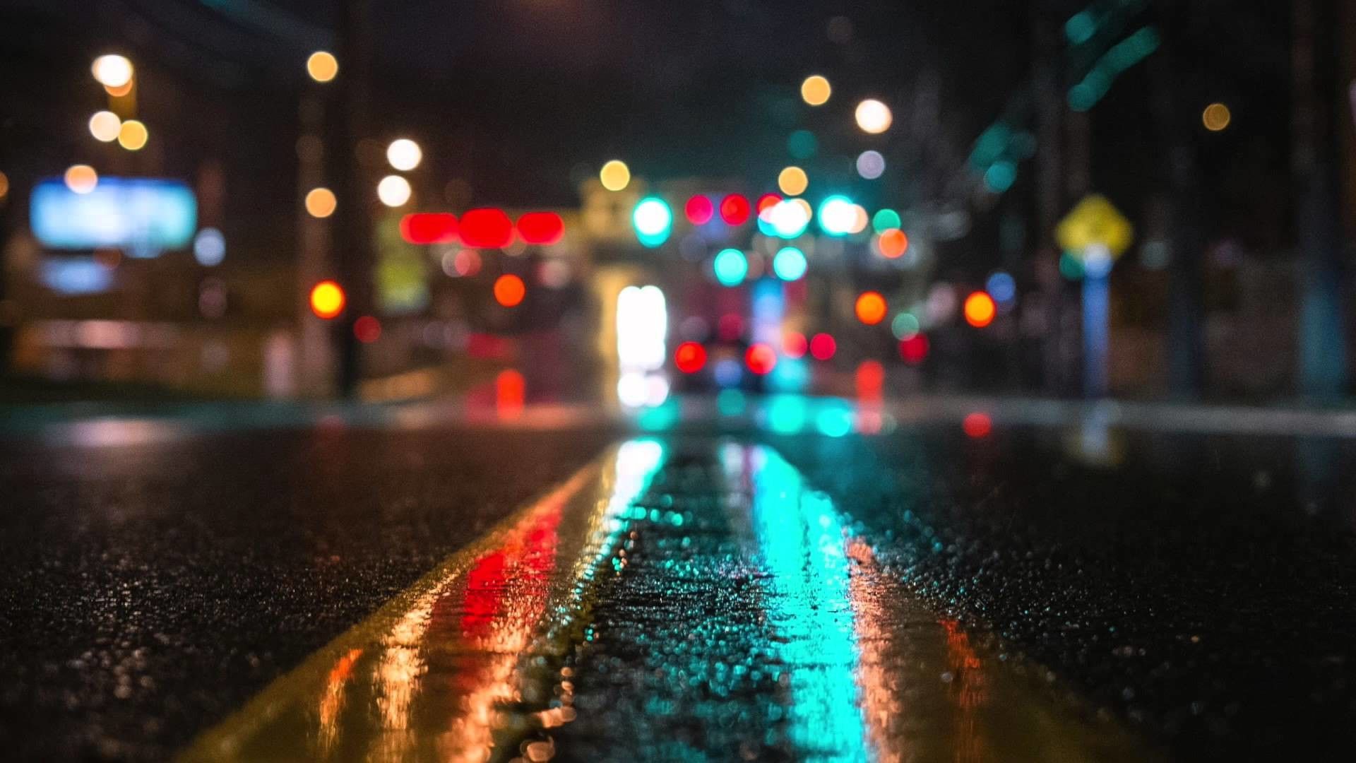 Strada notturna bagnata luci bokeh, 1920x1080 Full HD 1080p, Desktop