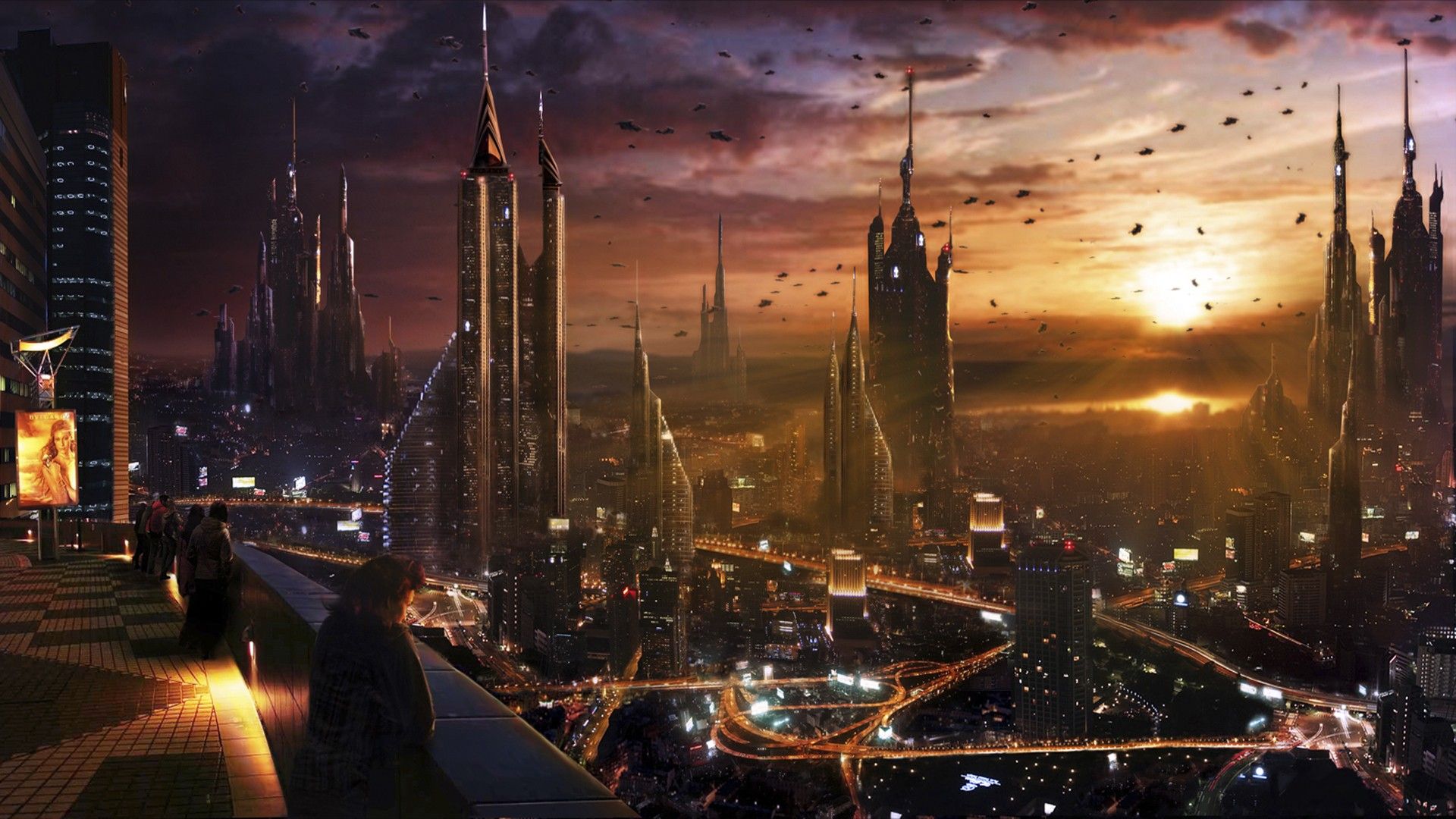 Skyline città al tramonto, 1920x1080 1080p, Desktop