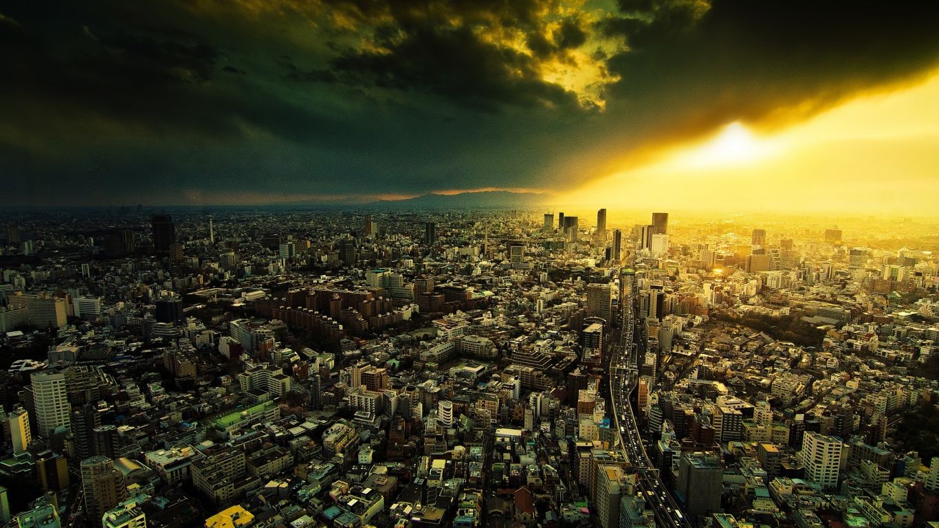 Città futuristica al tramonto, 1920x1080 Full HD 1080p, PC