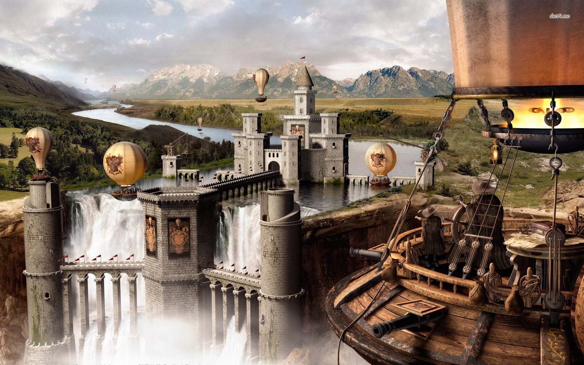 Città steampunk con dirigibili e castello, 1920x1200 Full HD+ WUXGA, Laptop
