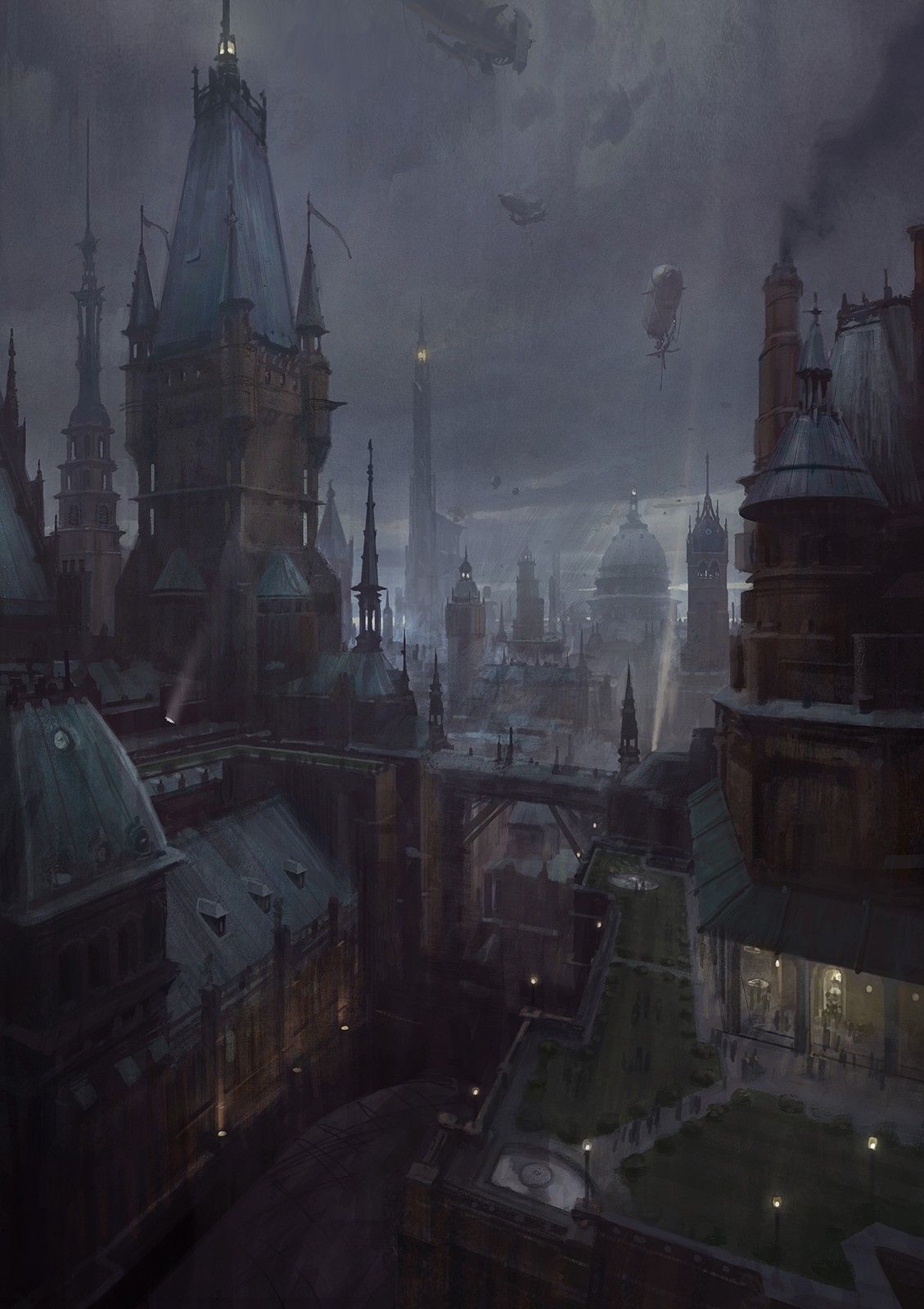 Città steampunk gotica notturna, 1129x1600 Full HD Verticale, Smartphone