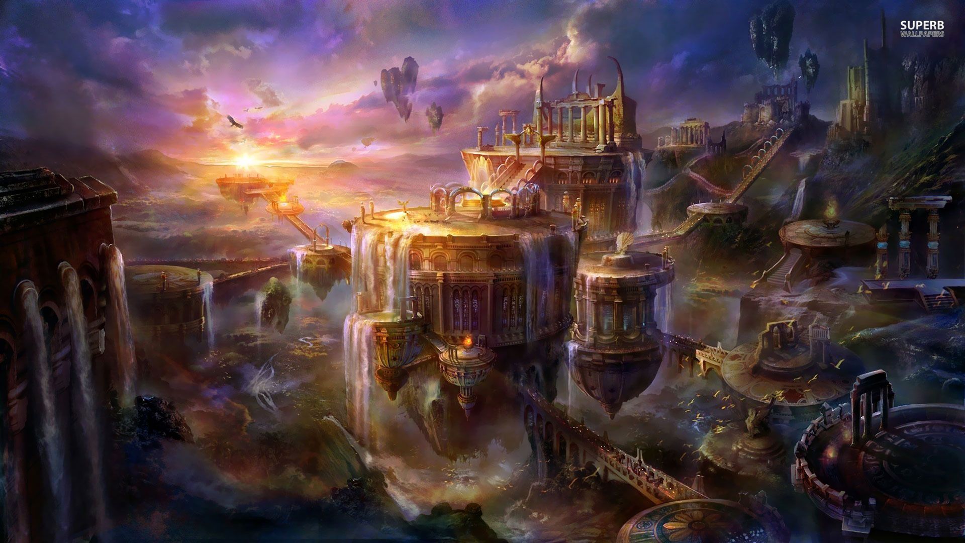 Città fluttuante steampunk fantasy, 1920x1080 1080p, PC Desktop
