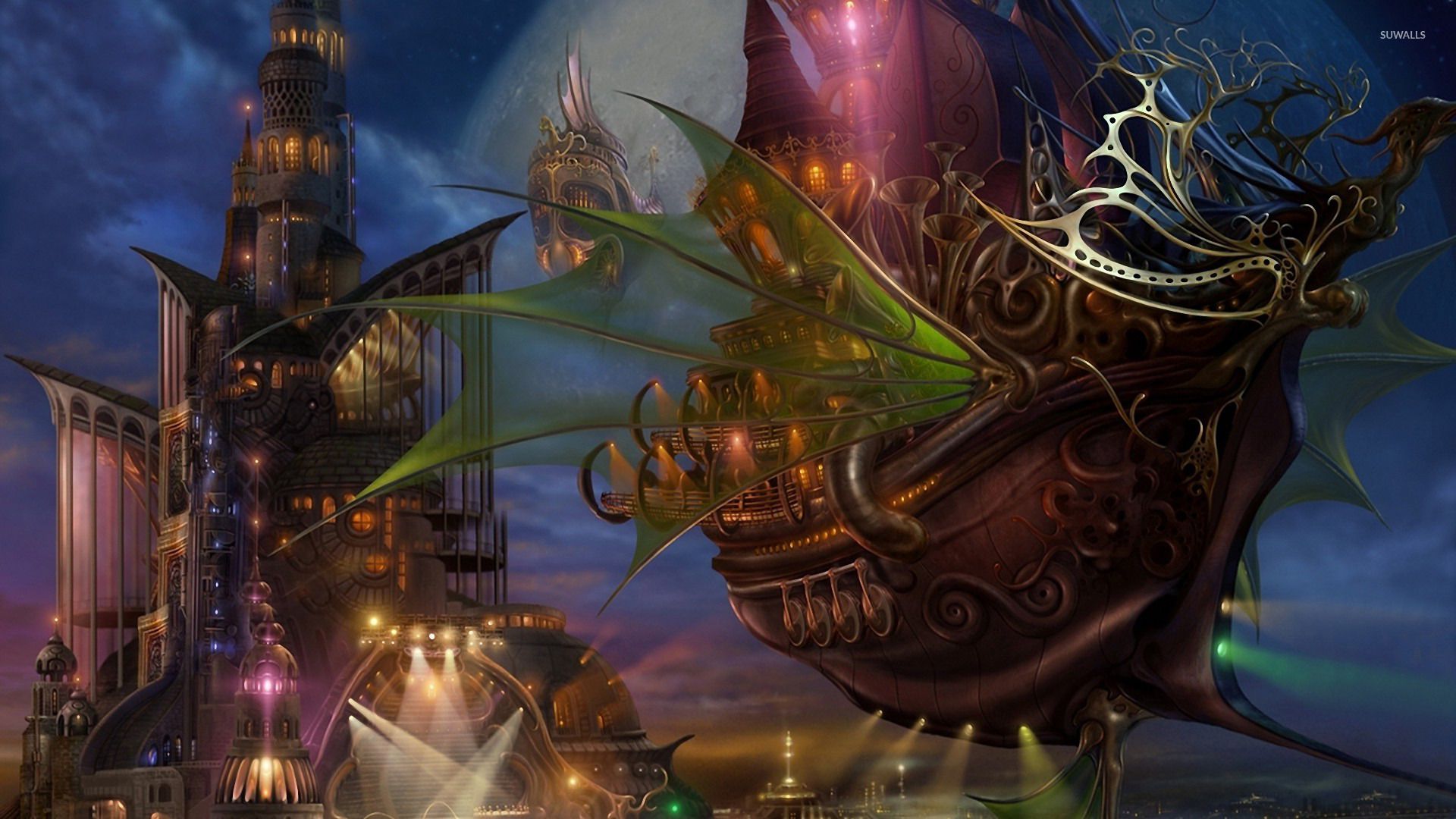 Nave volante steampunk fantasy, 1920x1080 Full HD, Desktop
