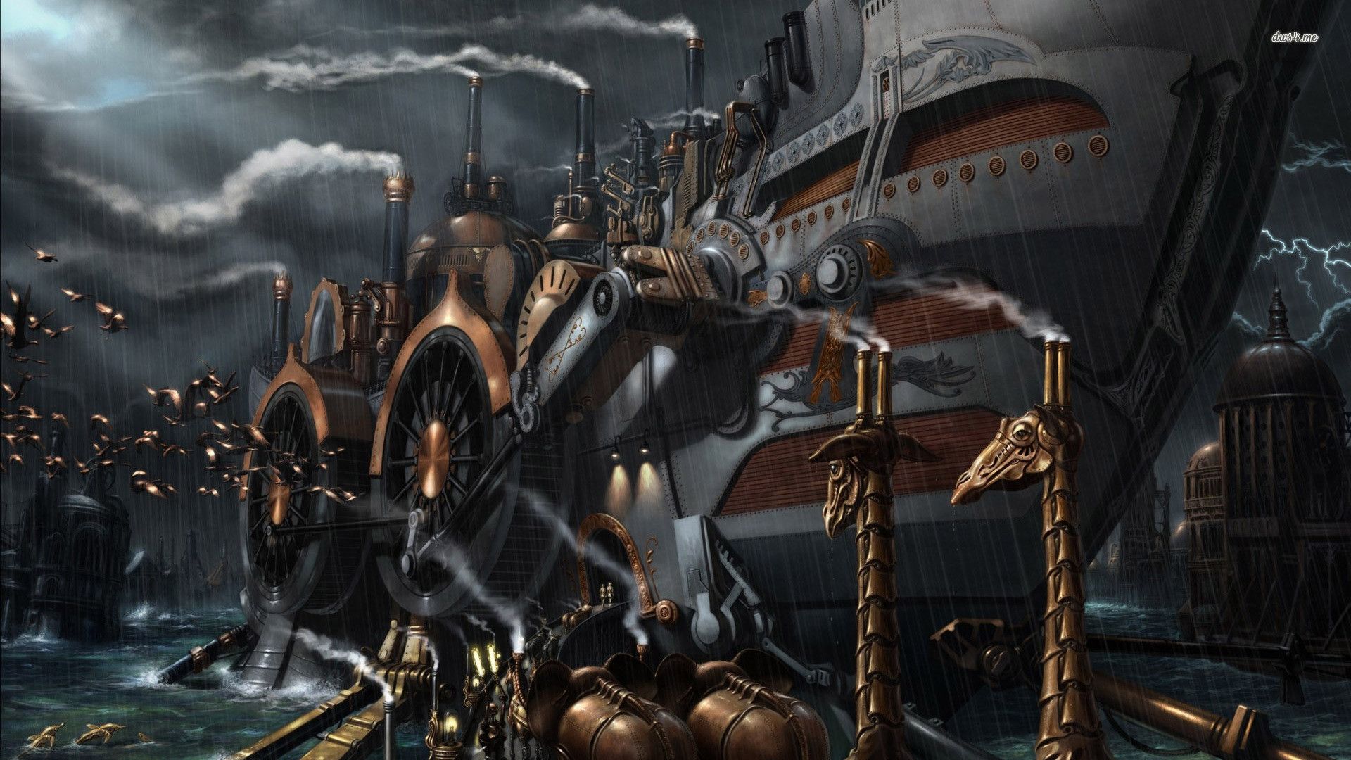 Città steampunk fluttuante nave, 1920x1080 Full HD, Desktop