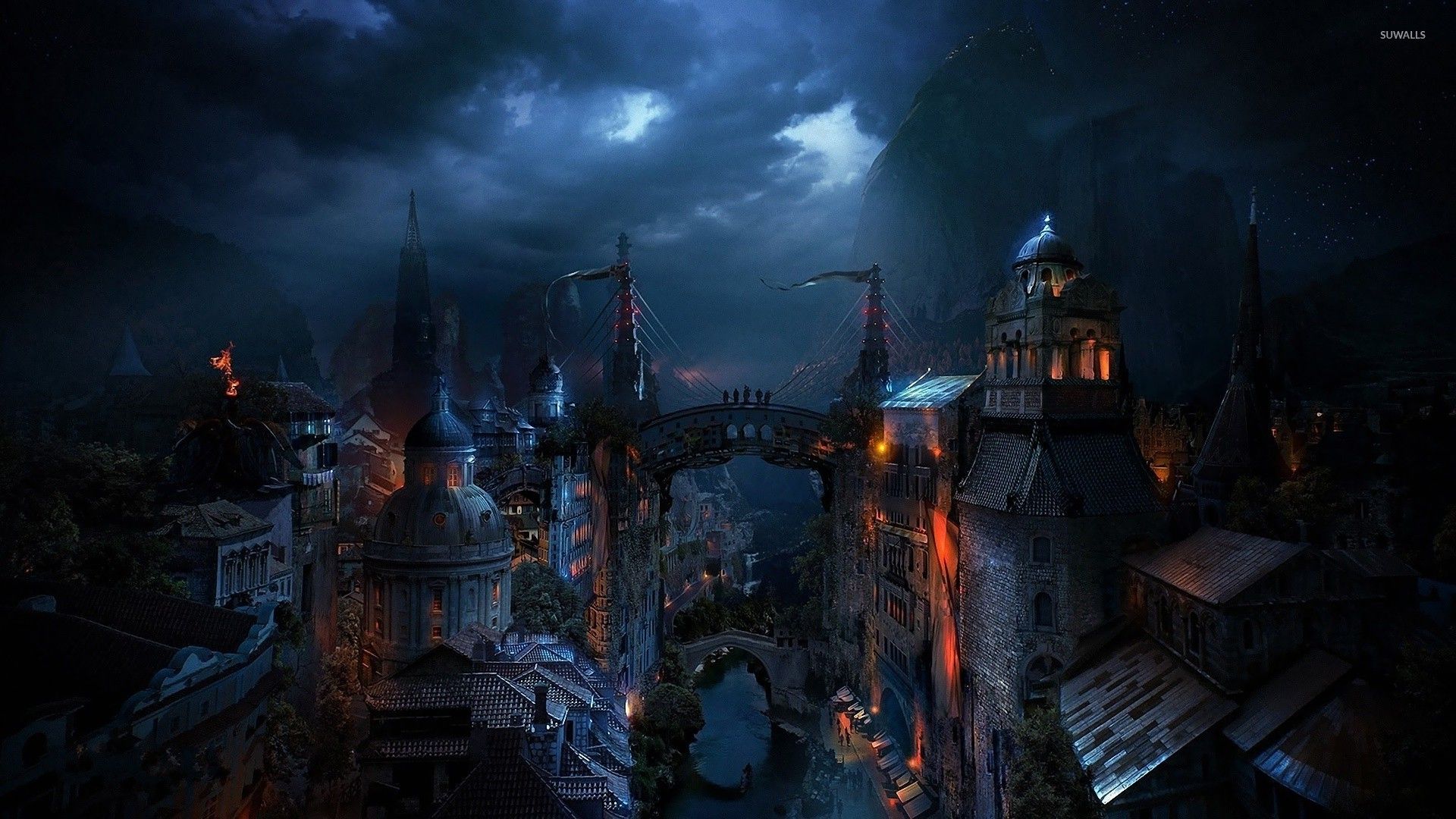 Città steampunk scura notturna, 1920x1080 1080p, Desktop