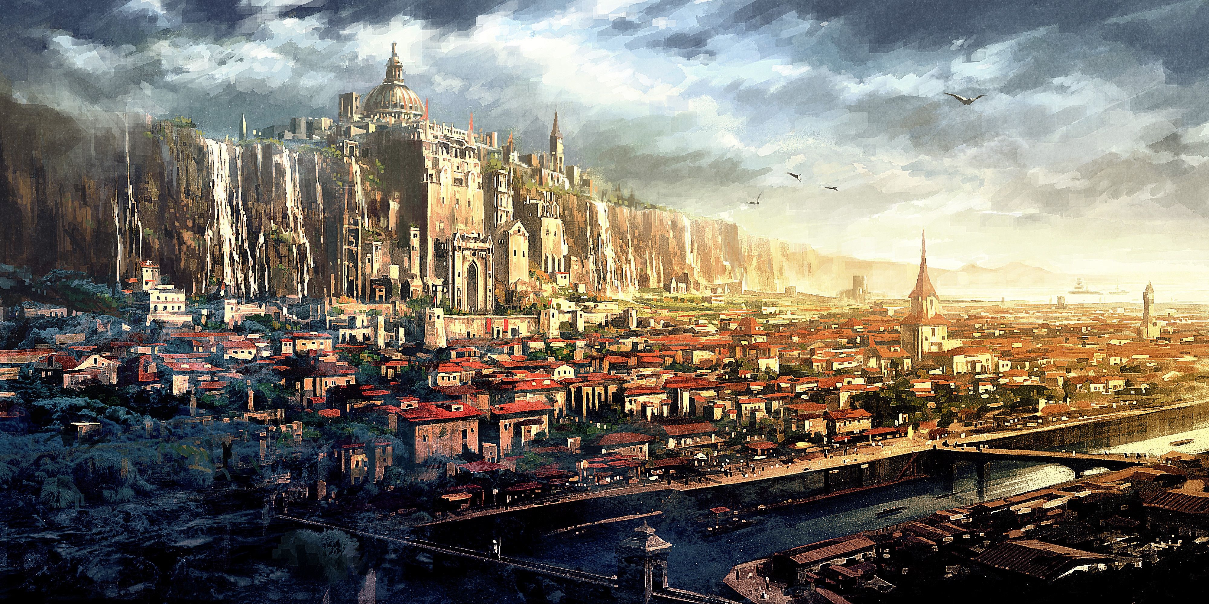 Città futuristica fluttuante seppia, 1920x1080 Full HD 1080p, Desktop