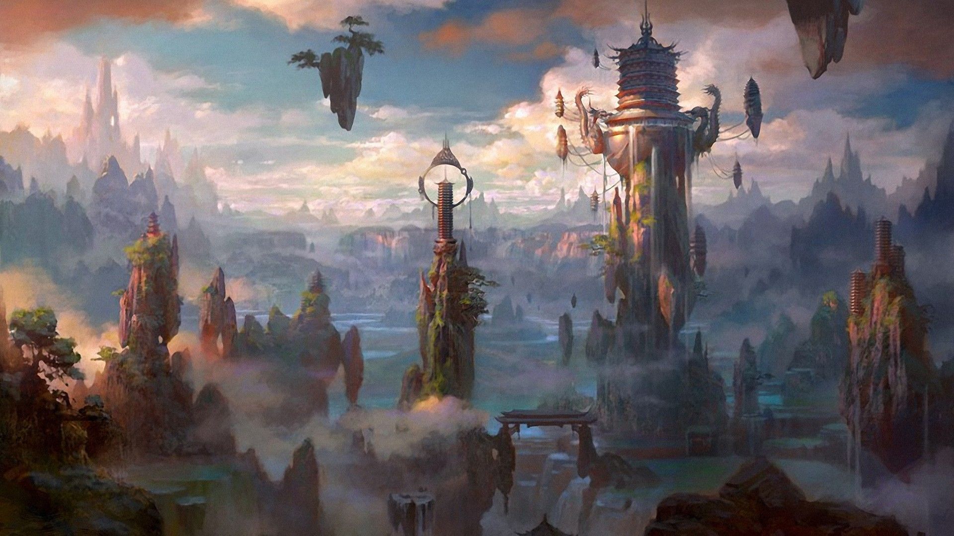 Casa steampunk fluttuante pixel art, 2126x1196 Hi-Res, Desktop