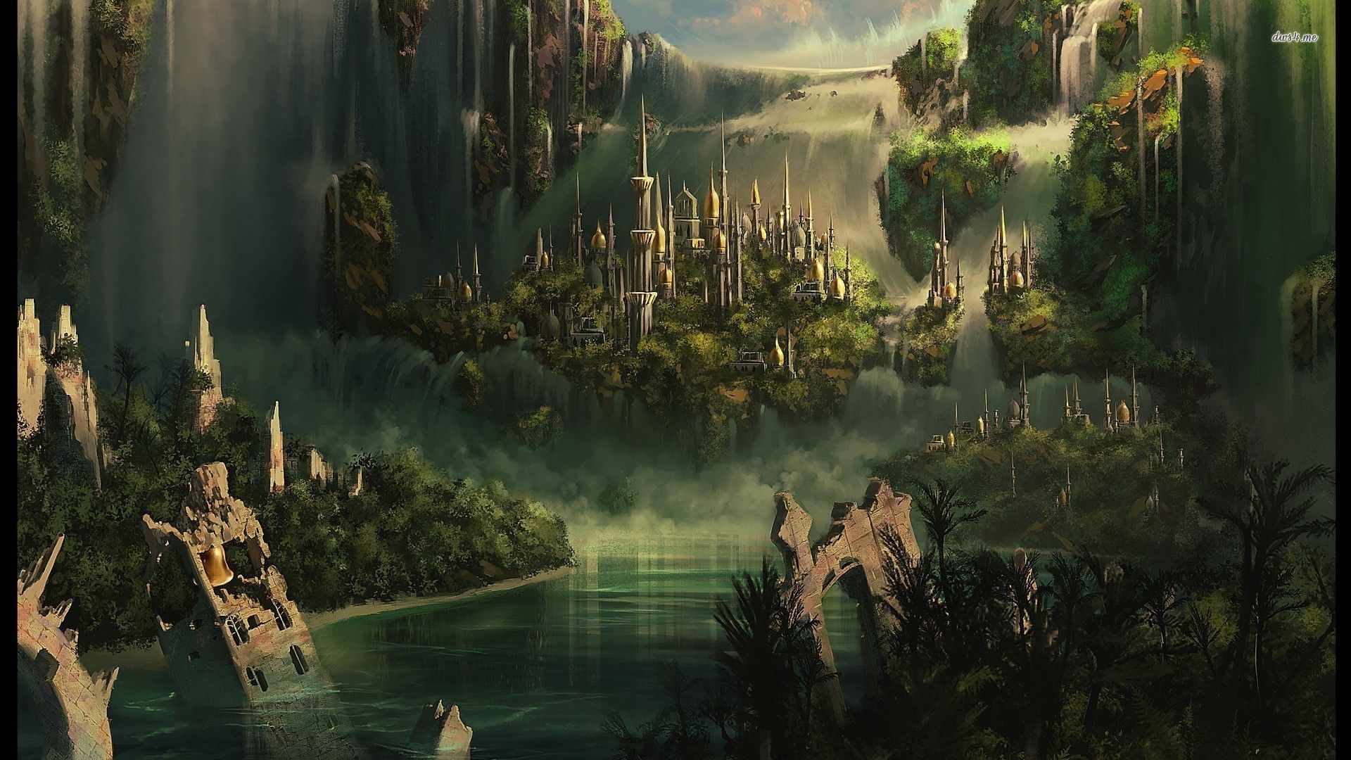 Città steampunk fluttuante dorata, 3840x2160 4K, Monitor 4K