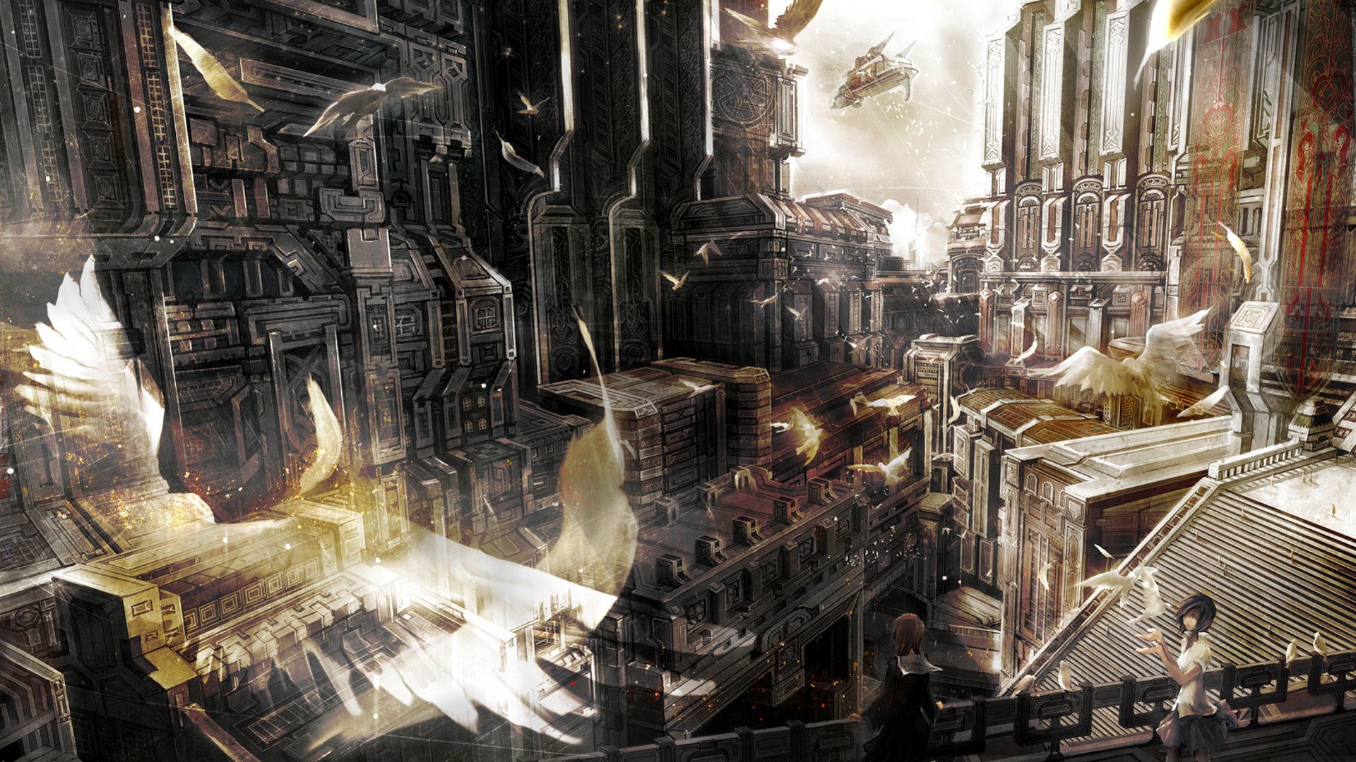 Città steampunk con angeli alati, 1920x1080 1080p, Laptop