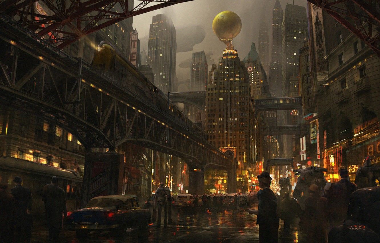 Città steampunk con monorotaia elevata, 1332x850 HD, Notebook Gaming