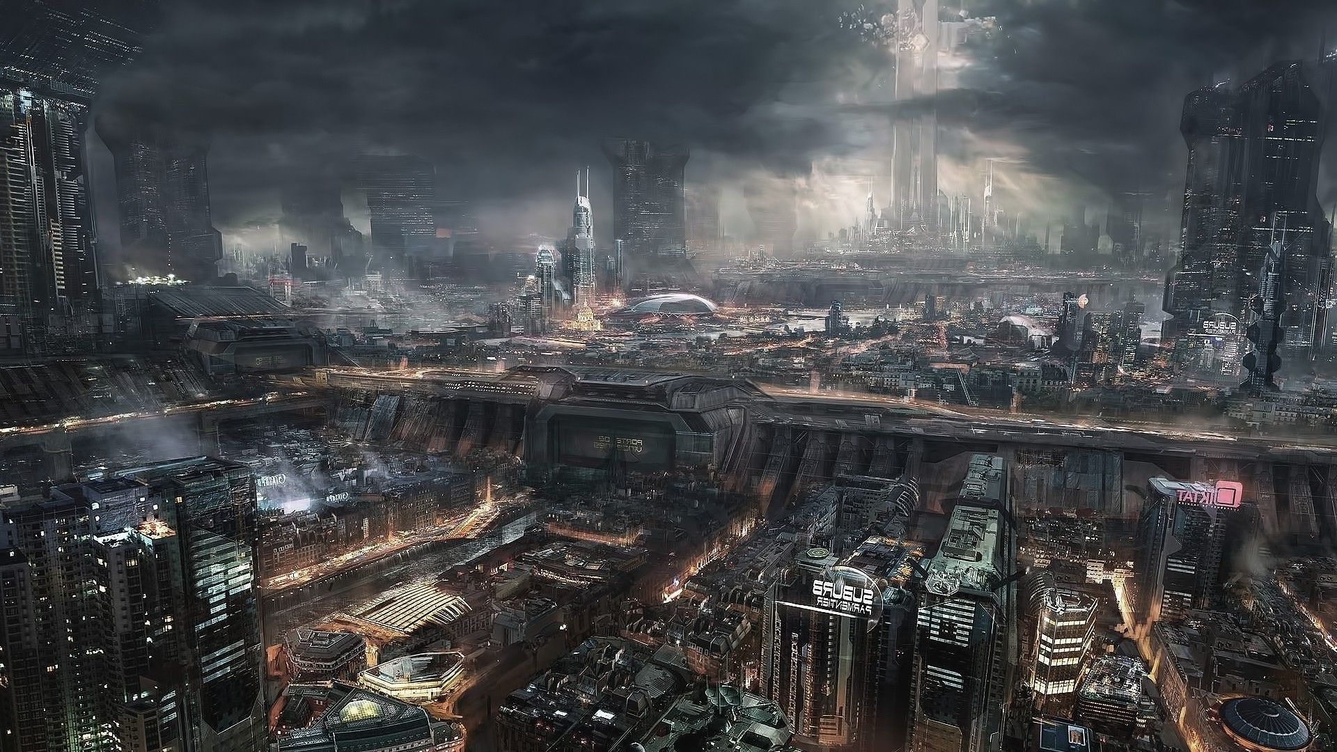 Città steampunk industriale grigia, 1920x1080 1080p, PC