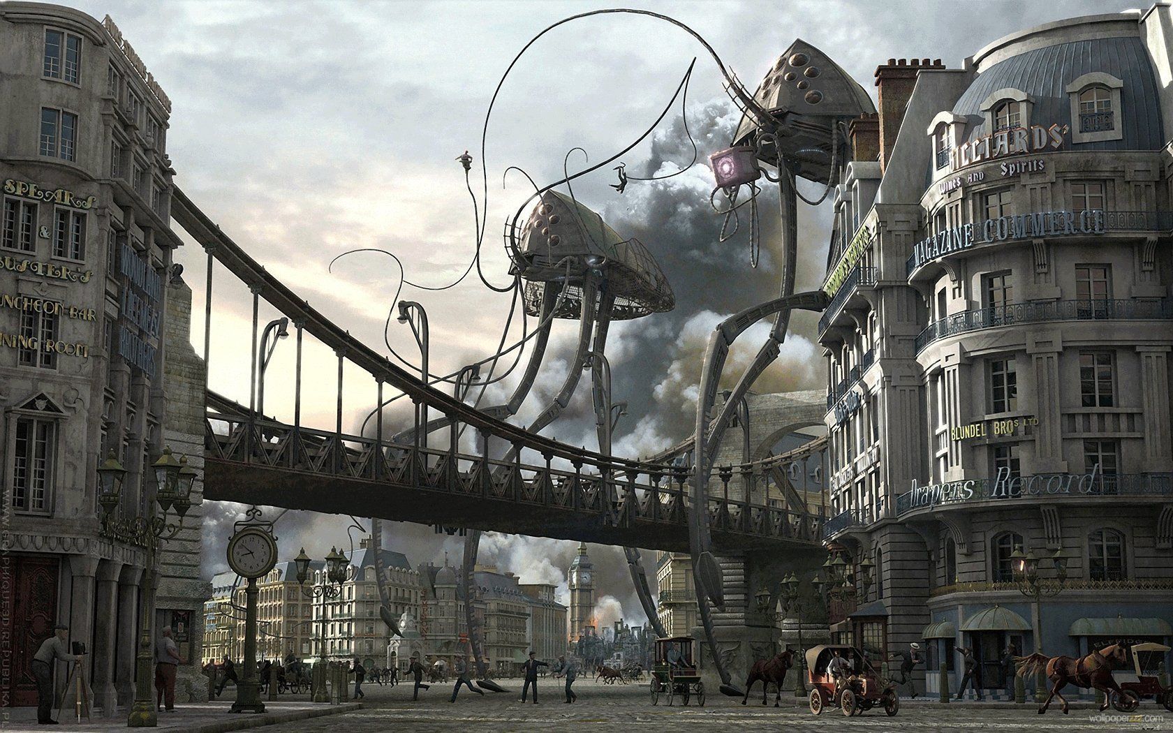 Città steampunk con macchina meccanica gigante, 1680x1050 HD Ready, Desktop