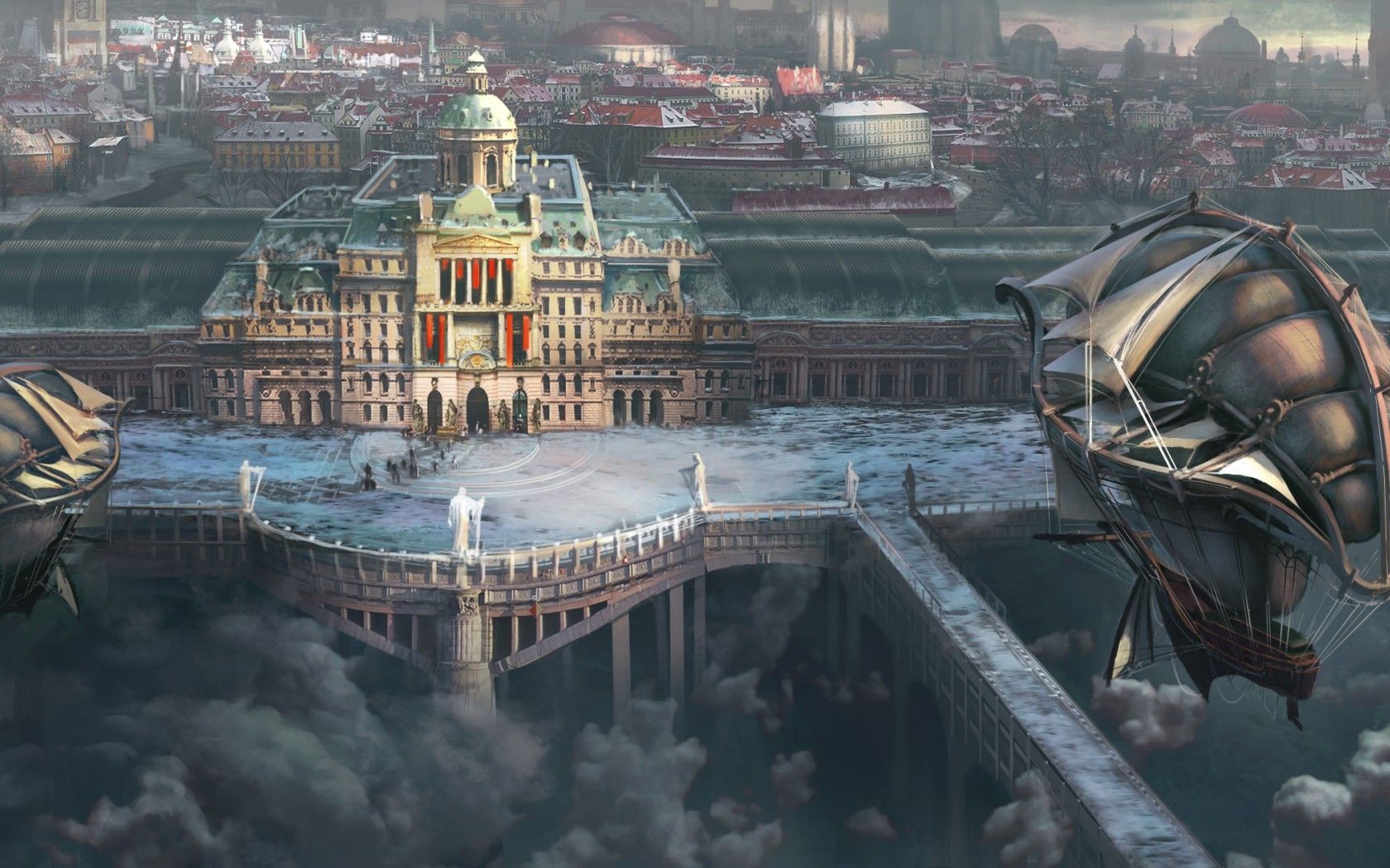 Città steampunk con dirigibili, 1680x1050 HD Ready, Desktop