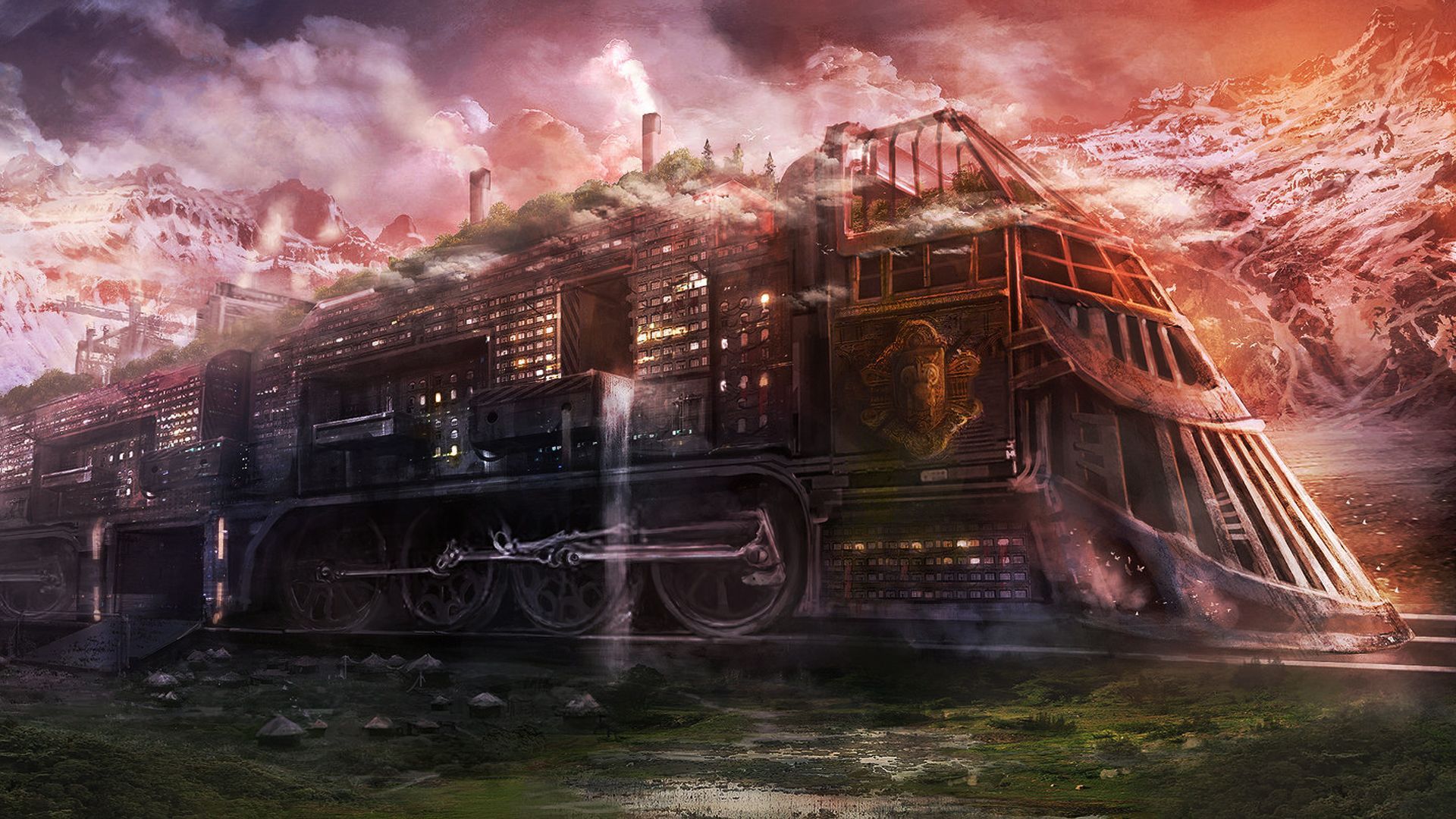 Città steampunk su treno gigante, 1920x1080 Full HD, Laptop