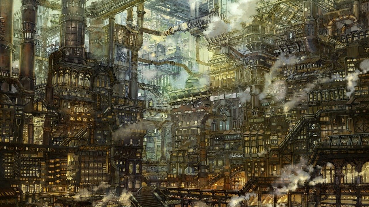 Città steampunk industriale, 1280x720 HD, PC Desktop