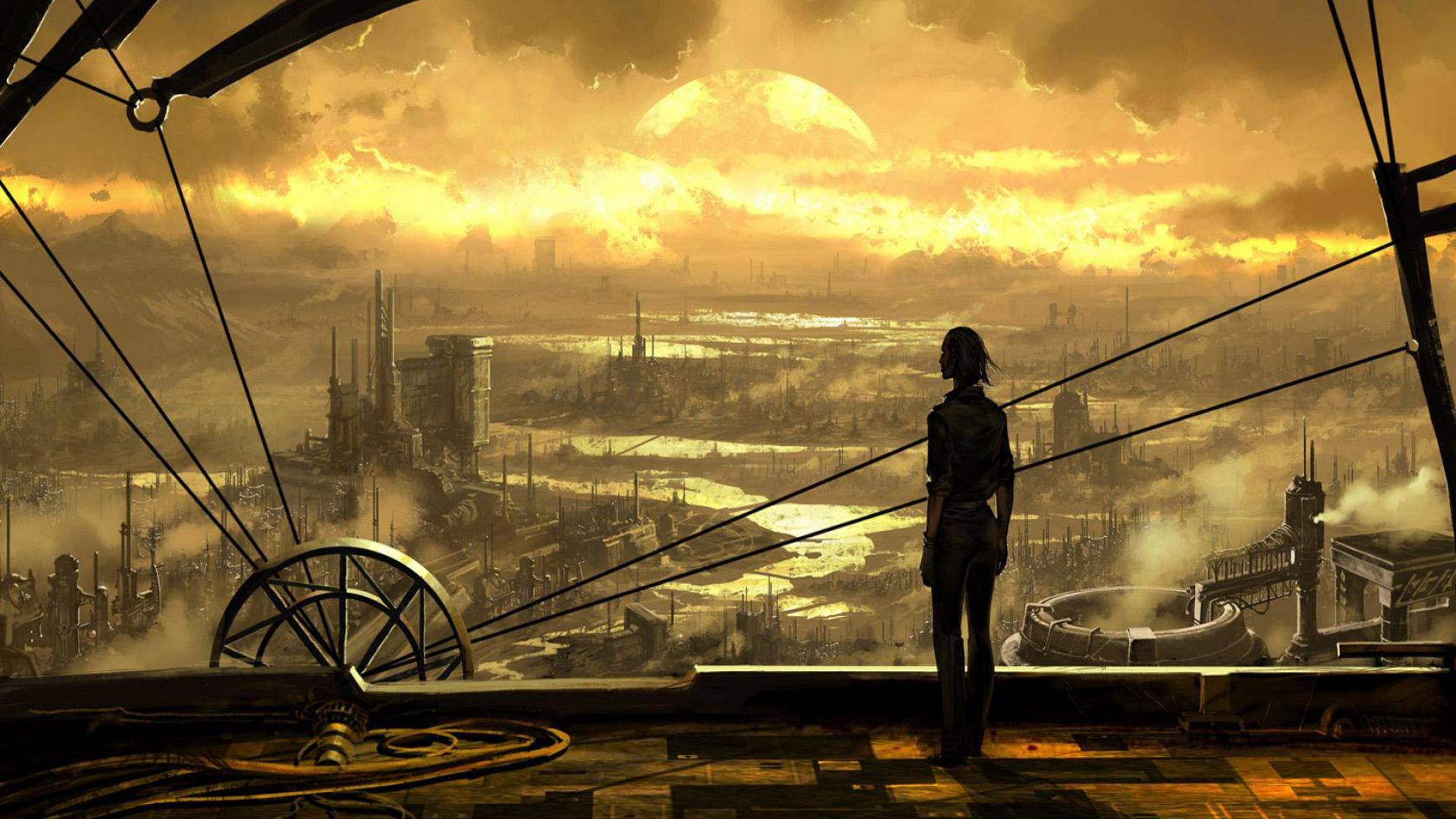 Città steampunk al tramonto, 1920x1080 1080p, Laptop