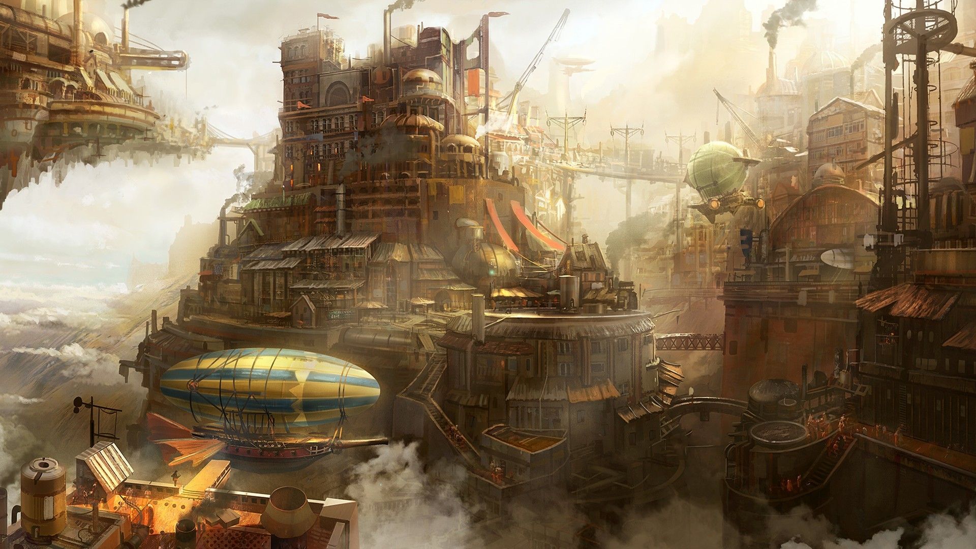 Città steampunk su rocce fluttuanti, 1920x1080 Full HD 1080p, Desktop