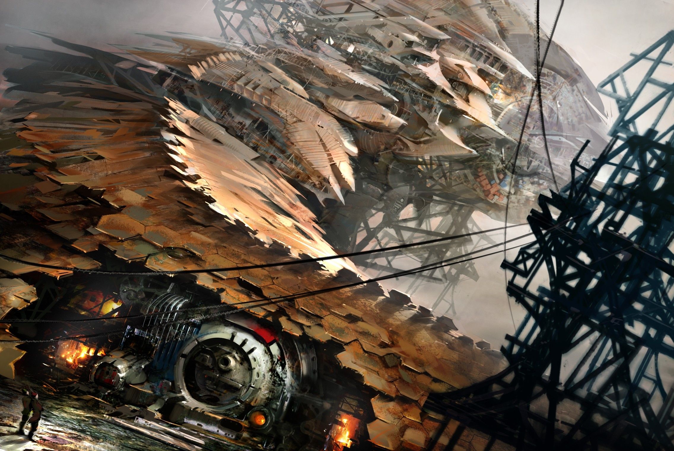 Nave volante steampunk ingranaggi, 2272x1520 2K, Desktop