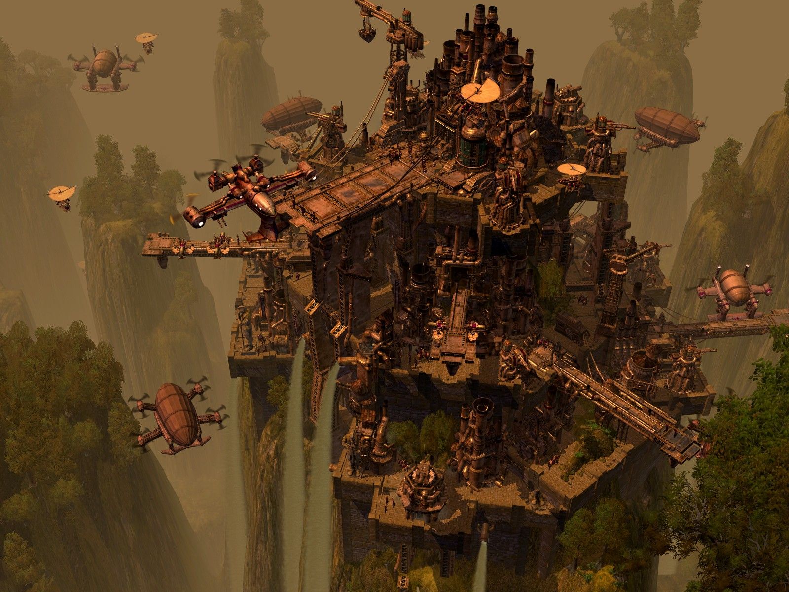 Città steampunk fluttuante meccanica, 1600x1200 900p, Desktop