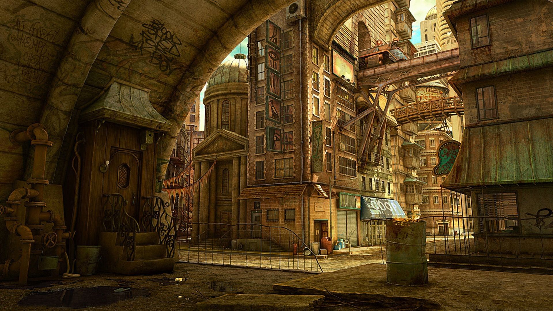 Città steampunk fantasy arco, 1919x1079 HD Ready, Laptop