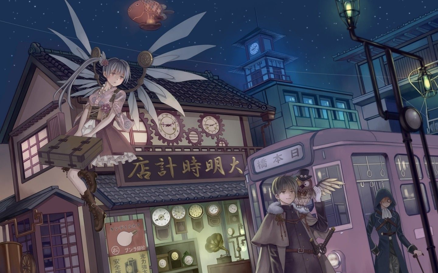 Città steampunk anime notturna, 1440x900 HD, MacBook Air