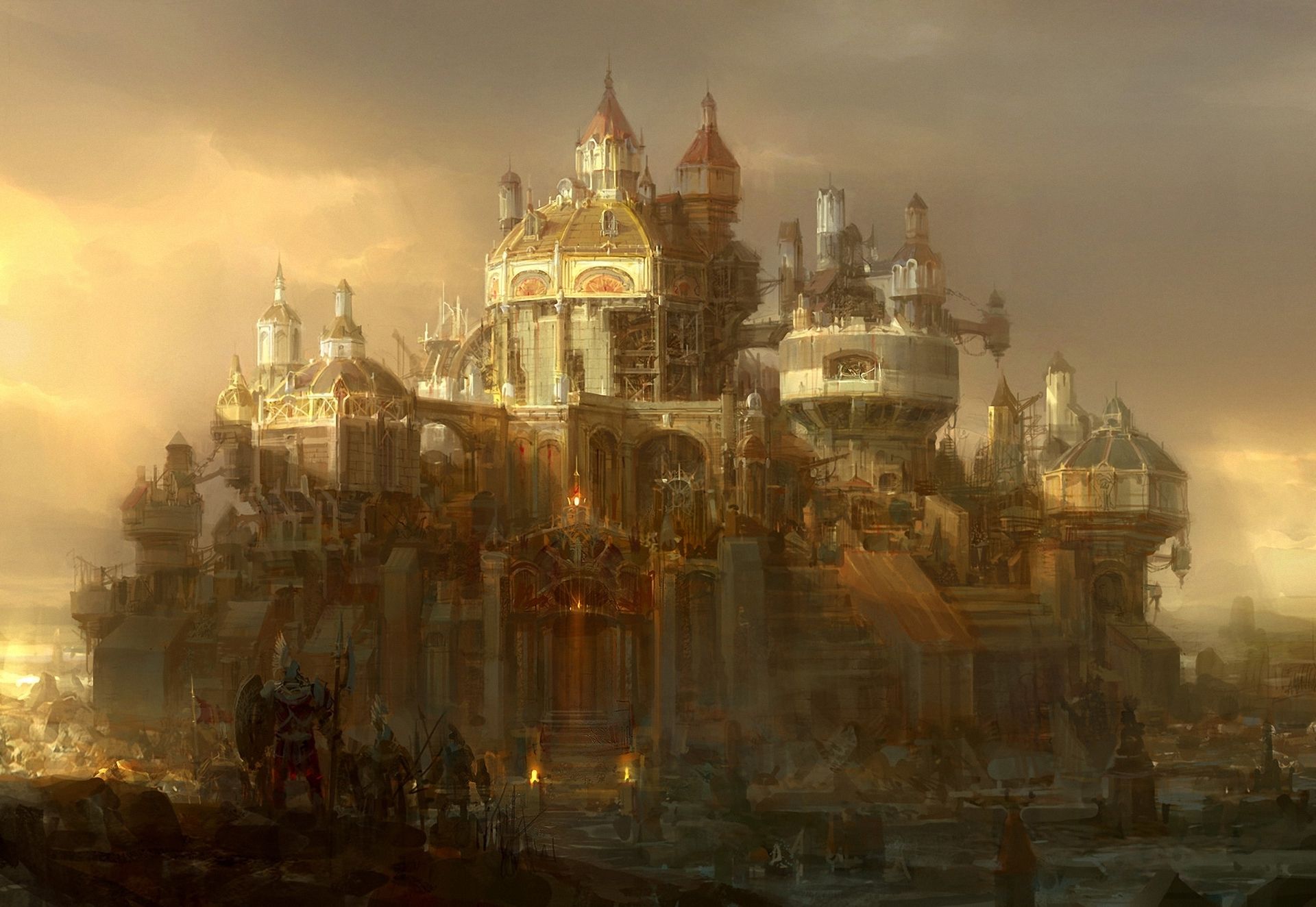 Città fantasy steampunk dorata, 1920x1324 Full HD+ WUXGA, Desktop