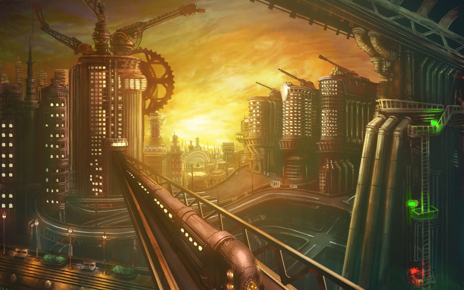 Città steampunk con ingranaggi, 1920x1200 Full HD+, Laptop