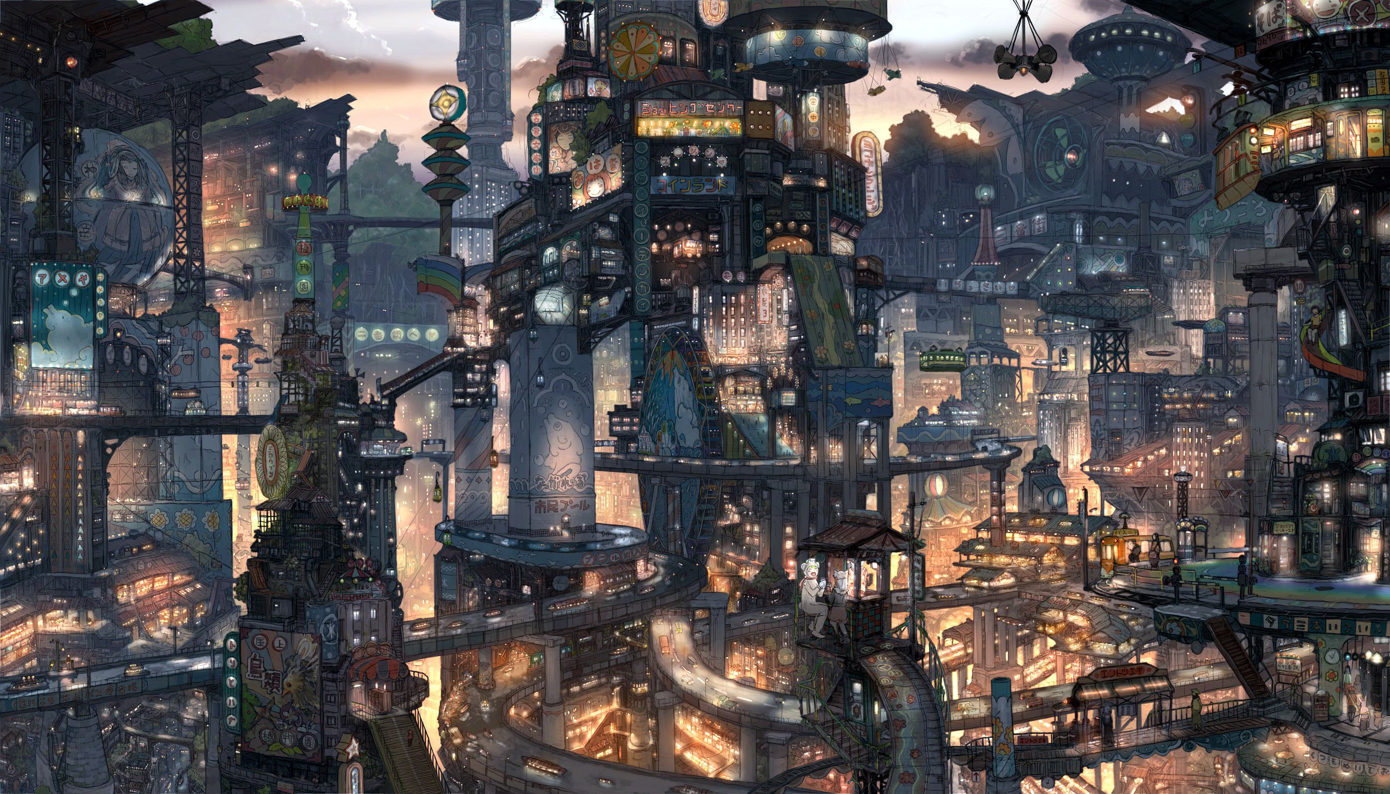 Città steampunk con torri meccaniche, 2800x1600 2K+, PC