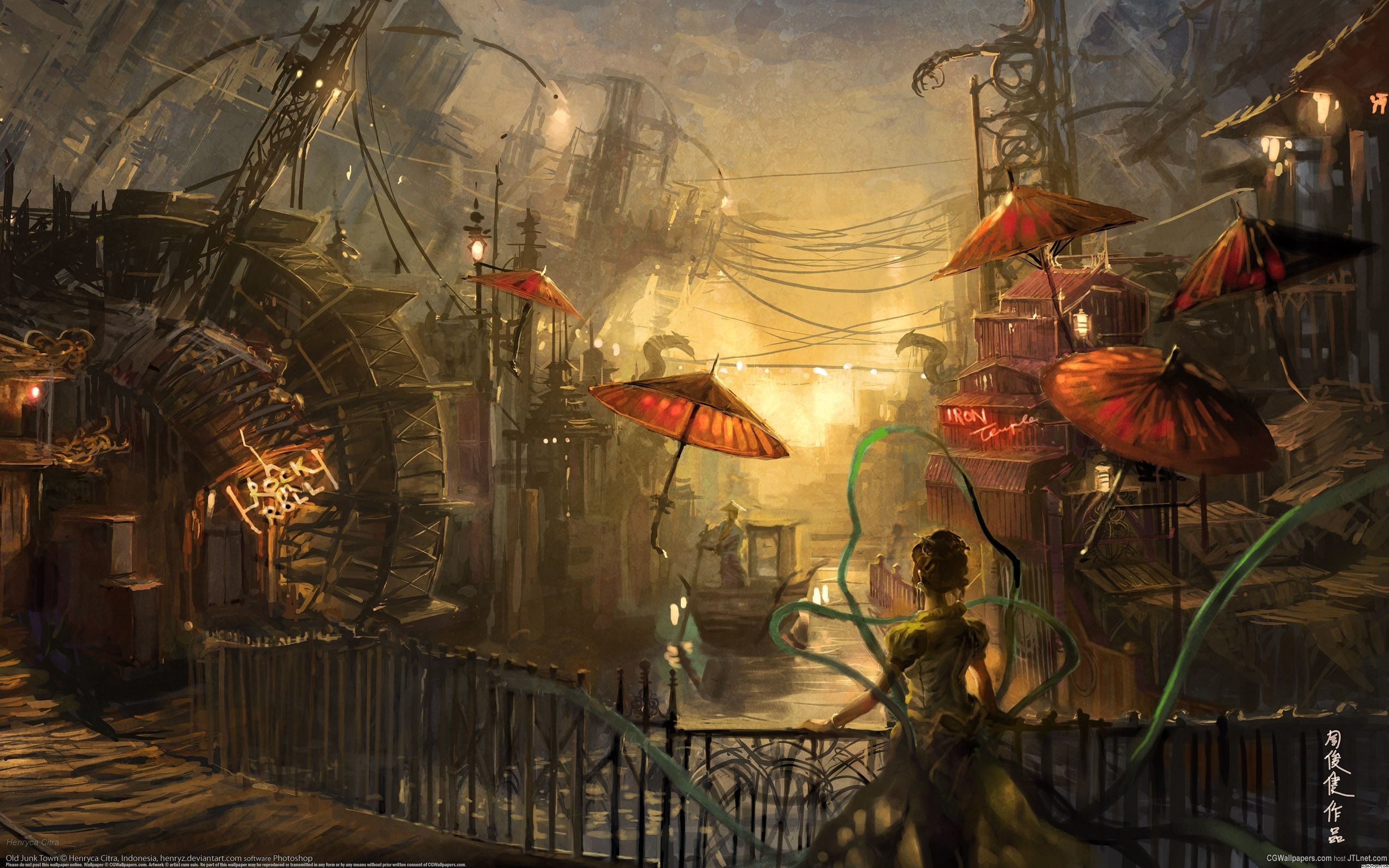 Città steampunk con ombrelli rossi, 2560x1600 2K+, Laptop