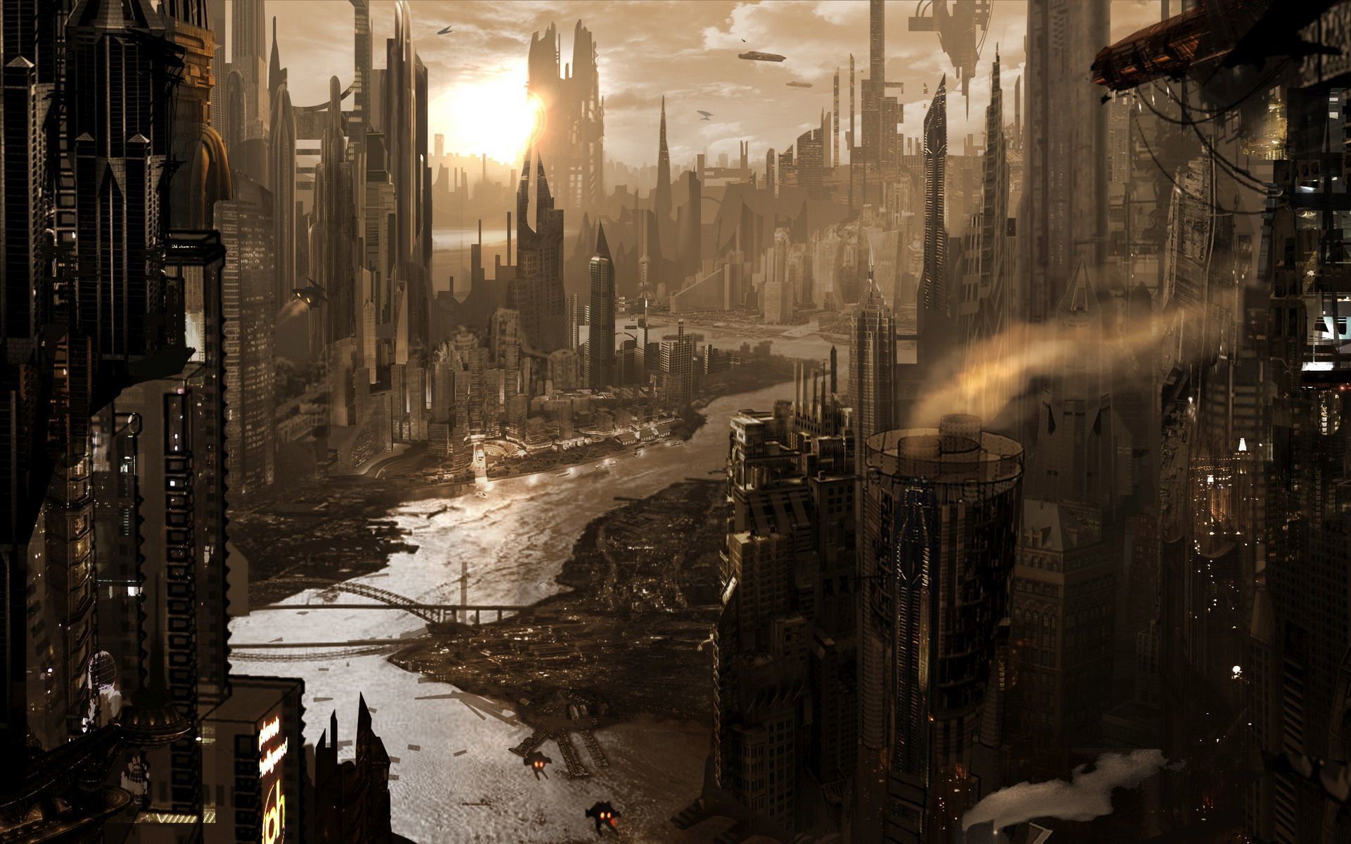 Città steampunk industriale al tramonto, 1920x1200 Full HD+ WUXGA, Desktop