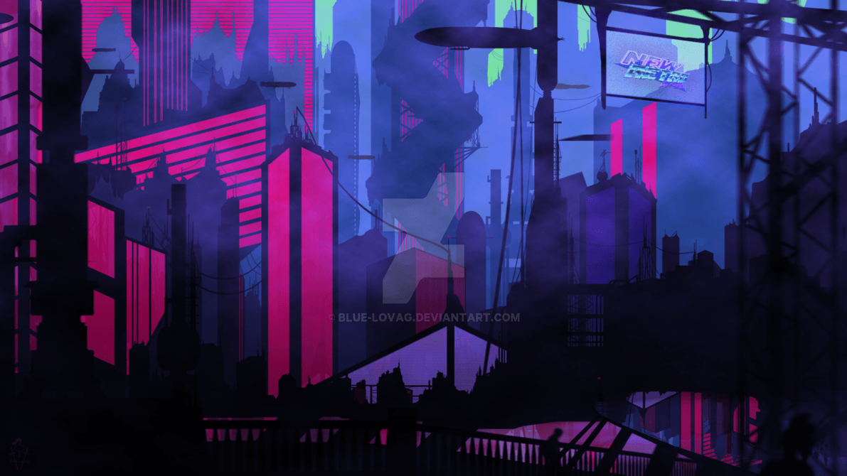 Città vaporwave notturna neon, 1191x670 HD, Laptop