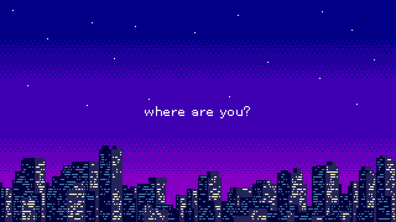 Skyline pixel art viola notte, 1280x720 HD, Desktop