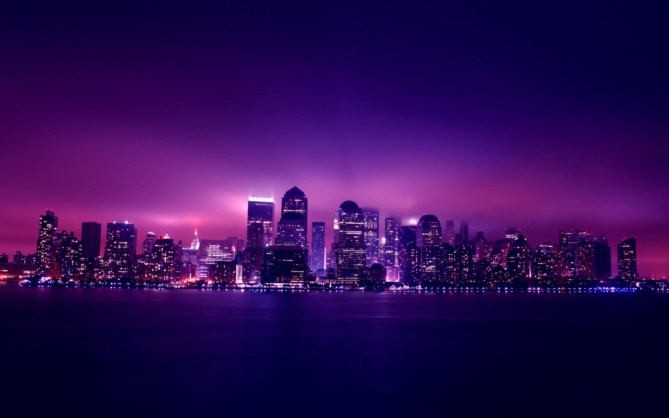 Skyline città notturna viola, 2560x1600 WQXGA, Laptop